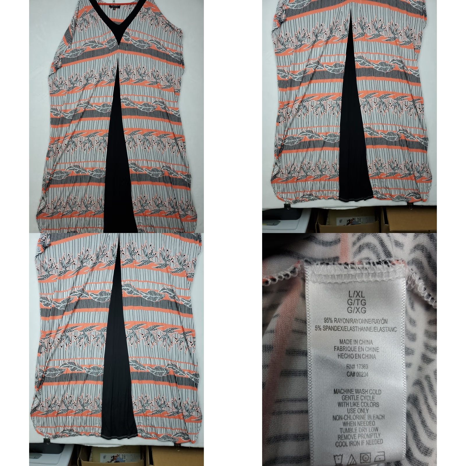 Ellen Tracy Ellen Tracy Women's Dress A-Line Maxi Kaftan V-Neck Cap Sleeve Multicolor Stripes & Floral Casual Formal L XL Coral Black Size L / US 10 / IT 46 - 9 Thumbnail