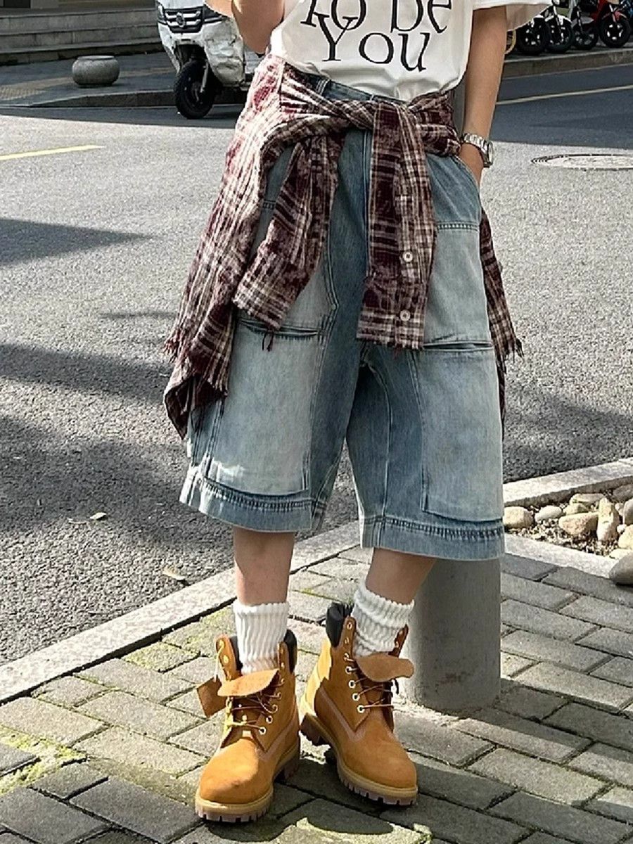 Japanese Brand × Jean Loose straight leg multi pocket denim shorts Size US 32 / EU 48 - 4 Thumbnail