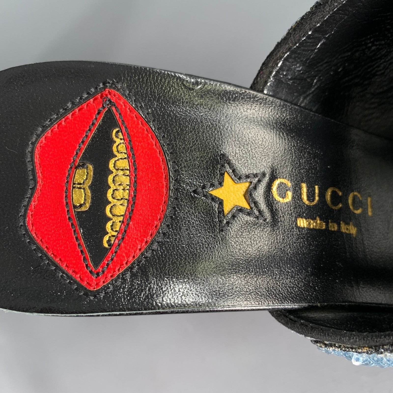 Gucci Size 8 Trompe L'oeil Blue Red Gold Beaded Mules Sandals Size US 8 / IT 38 - 8 Thumbnail