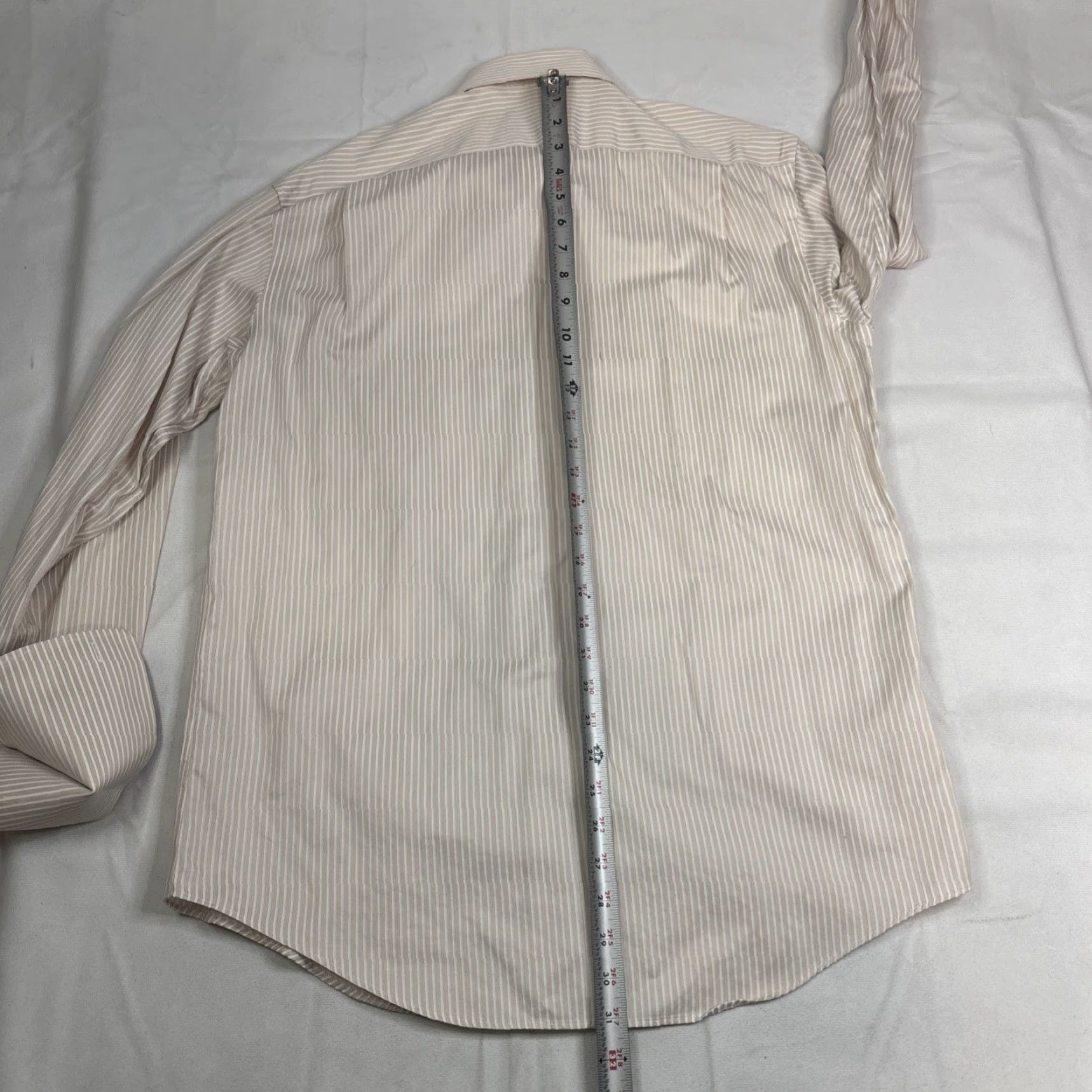 Tasso Elba Tasso Elba Dress Shirt Men L Regular Fit French Cuff Non-Iron Striped Beige Size 42R - 8 Thumbnail