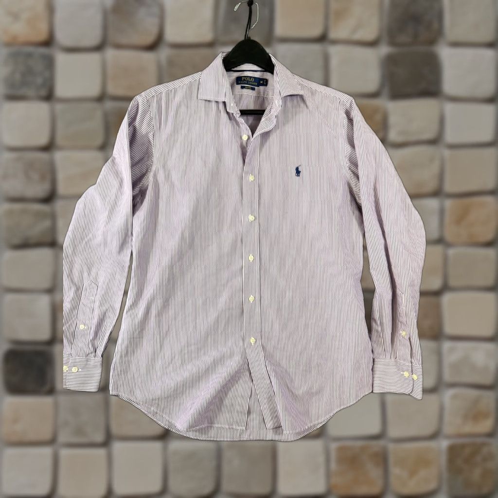 Polo Ralph Lauren Polo Ralph Lauren Shirt Mens M Purple White Striped Non-Iron Slim Fit Pony Logo Long Sleeve Button-Up Size US M / EU 48-50 / 2 - 1 Thumbnail