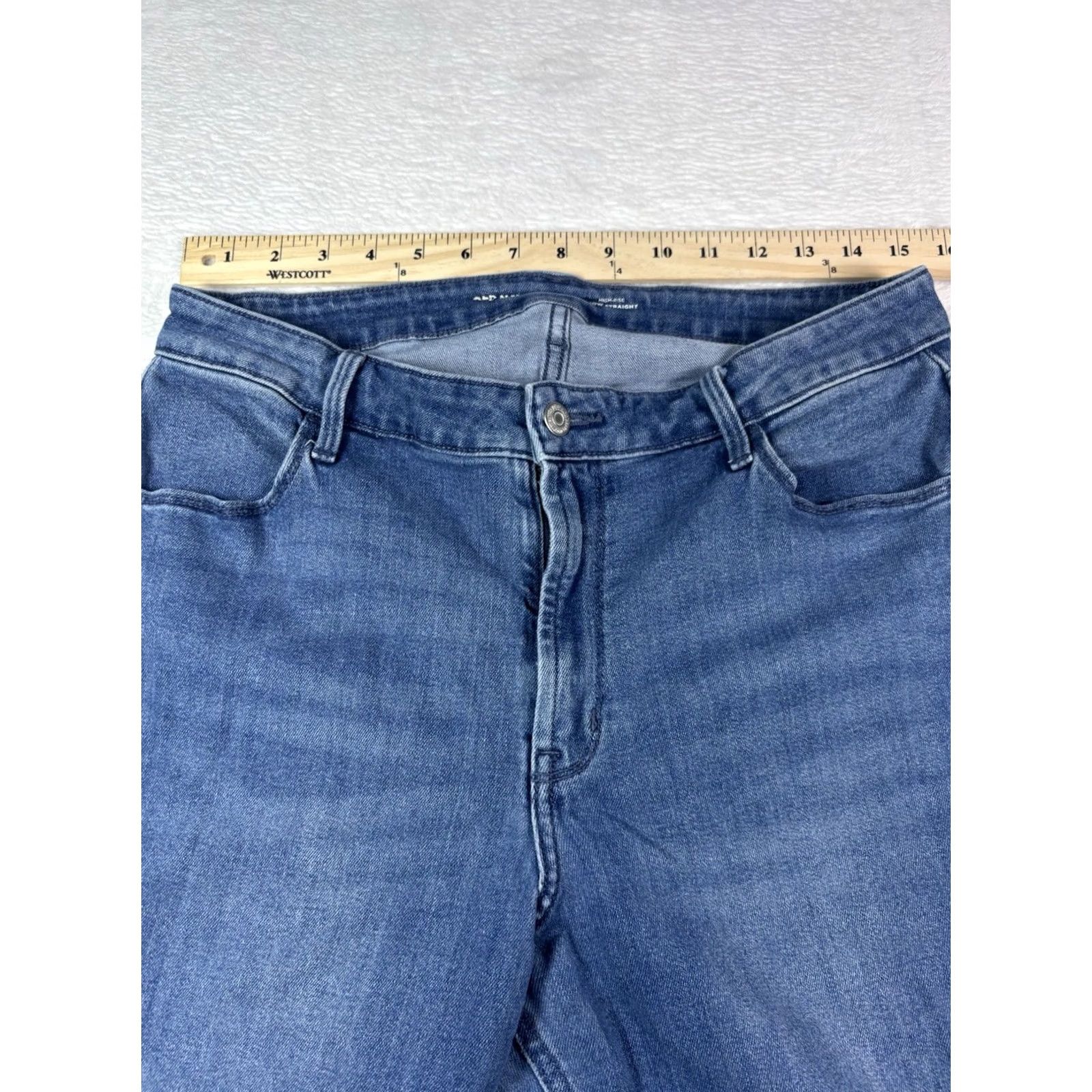 Old Navy VINTAGE Old Navy Women's High Rise Wow Straight Jeans 14 Short Denim Blue Stretch Size 36" / US 14 / IT 50 - 5 Thumbnail