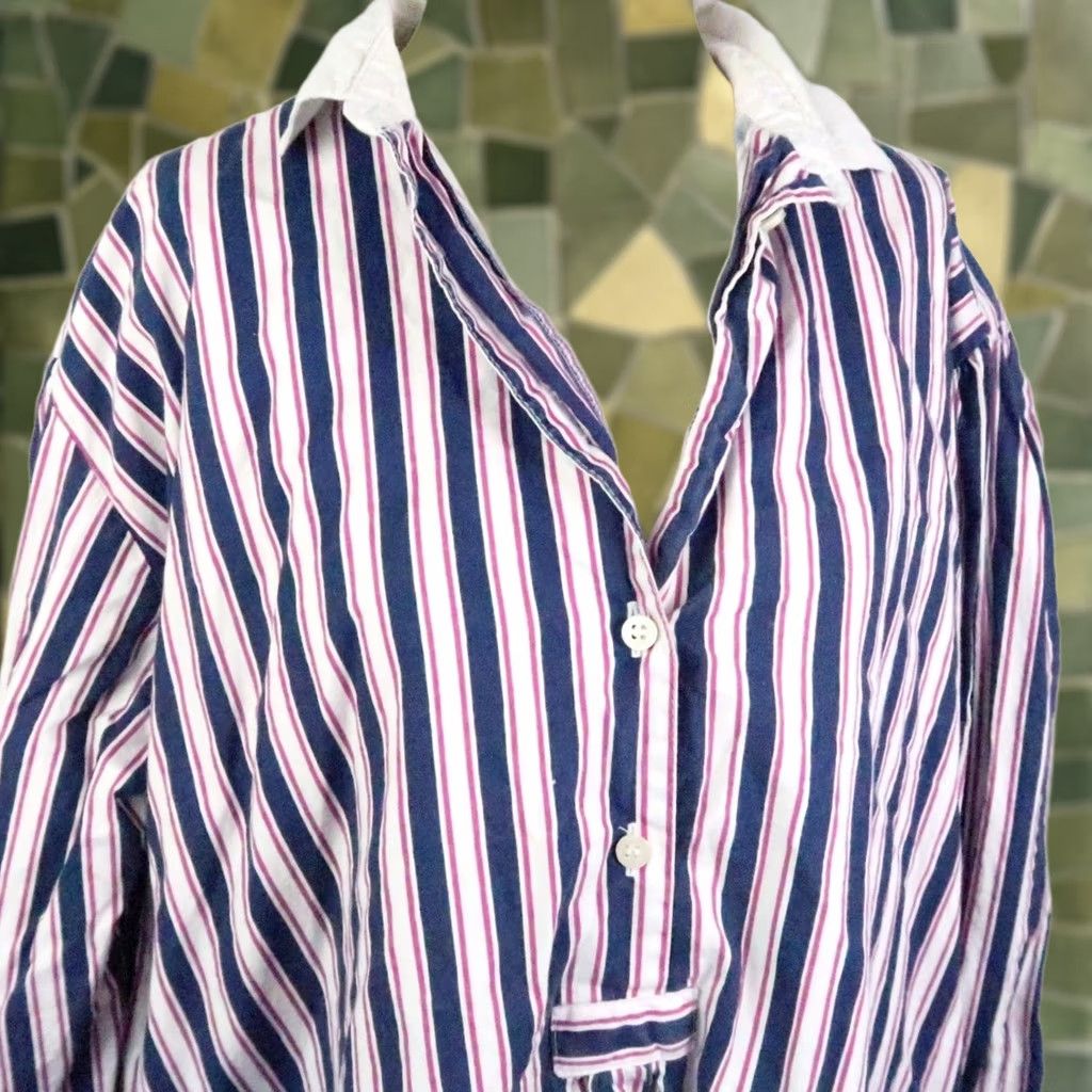 Vintage VINTAGE Honors Intimates Sleep Shirt Dress Navy Blue White Stripe Long Sleeve Collared Cotton 90s 80s Womens L Size L / US 10 / IT 46 - 1 Thumbnail