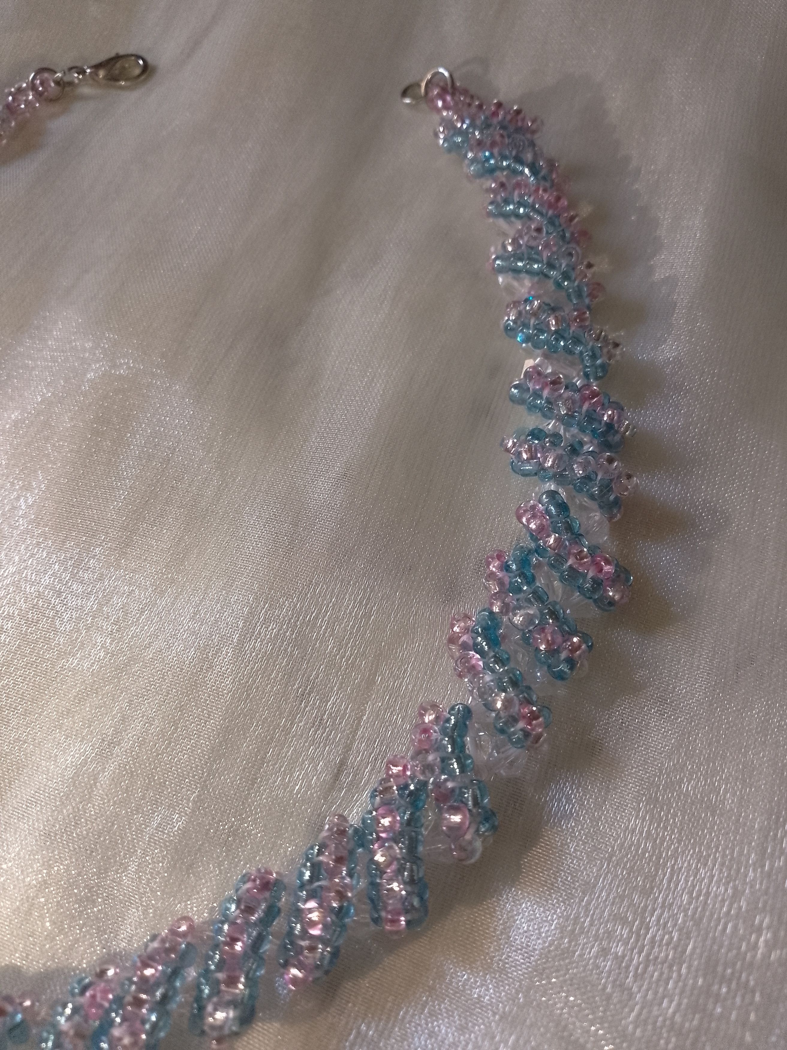 Handmade Necklace Crystal Elegant Stripes of Pink Turquoise Glass Size ONE SIZE - 6 Thumbnail