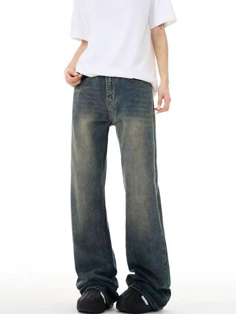 Vintage Retro men's washed distressed high waist loose flared jeans Size US 32 / EU 48 - 5 Thumbnail