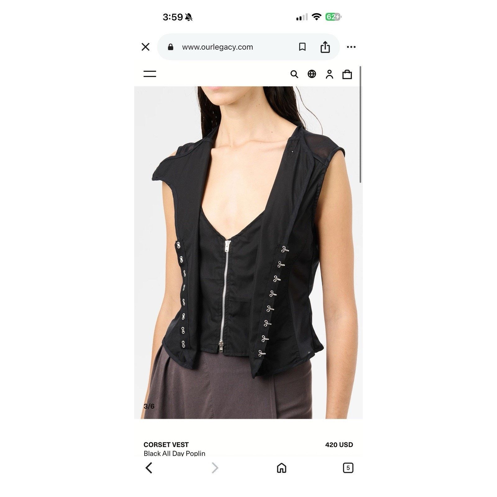 Our Legacy $420 Our Legacy Corset Vest Black All Day Poplin Size M Size M / US 6-8 / IT 42-44 - 8 Thumbnail