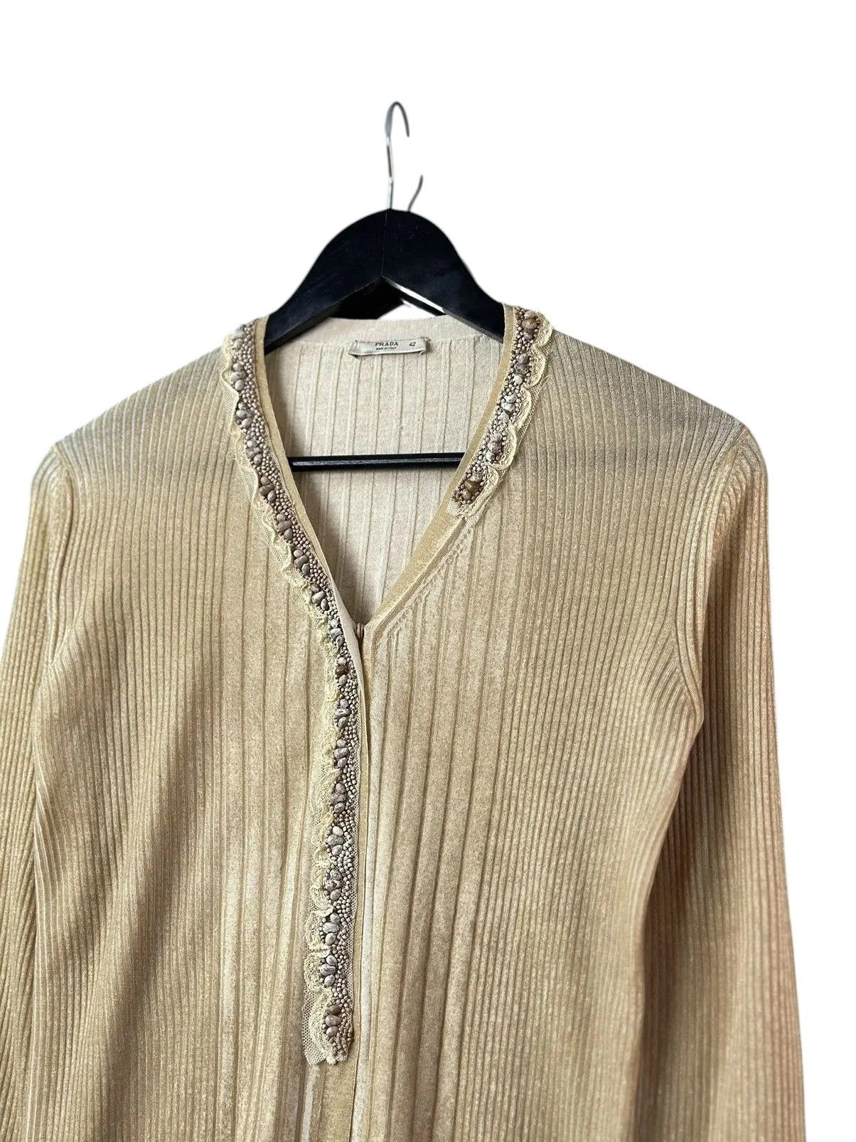 Prada Beige Prada Wool Cardigan Lana Maglioni Gilet W42 S/M Size M / US 6-8 / IT 42-44 - 7 Thumbnail