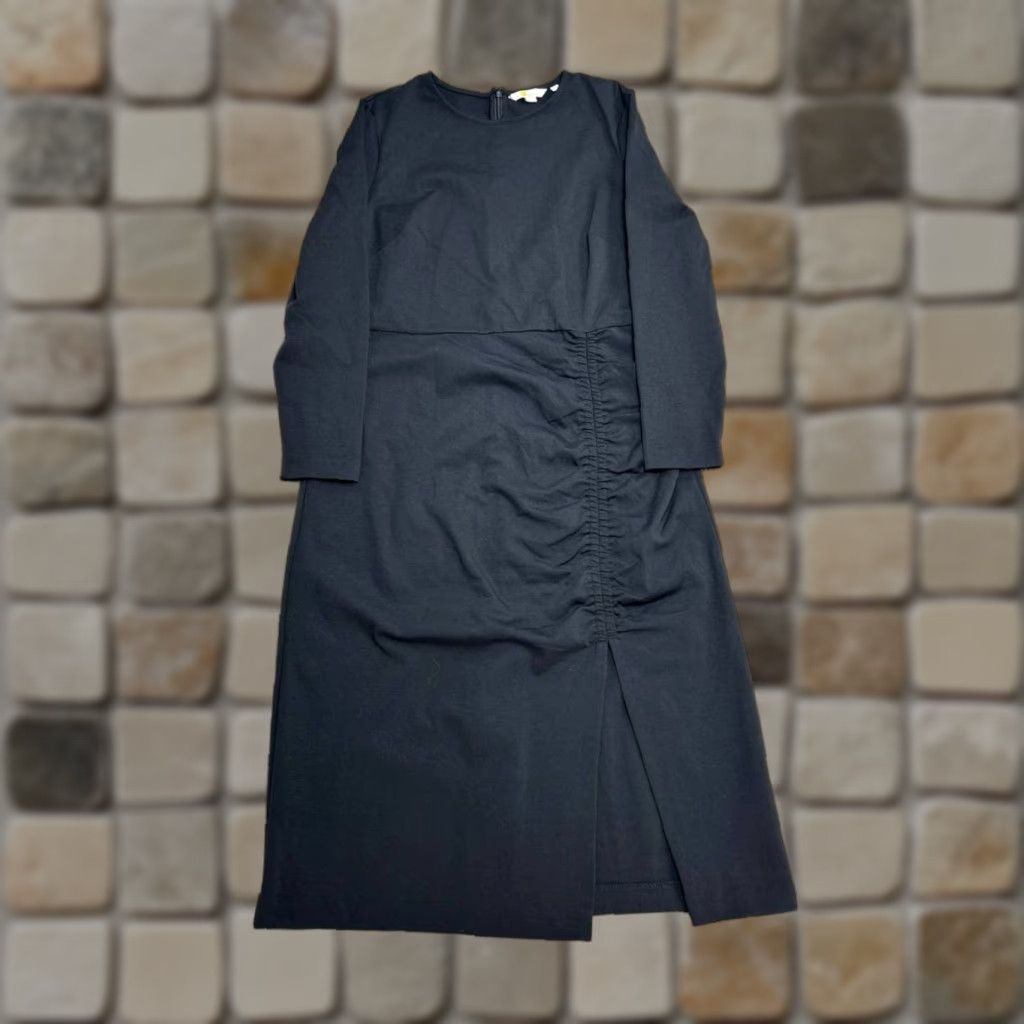 Boden Boden Ruched Side Jersey Dress Womens 12R Black Cotton Column Midi Slit Front Dress Size XL / US 12-14 / IT 48-50 - 1 Thumbnail