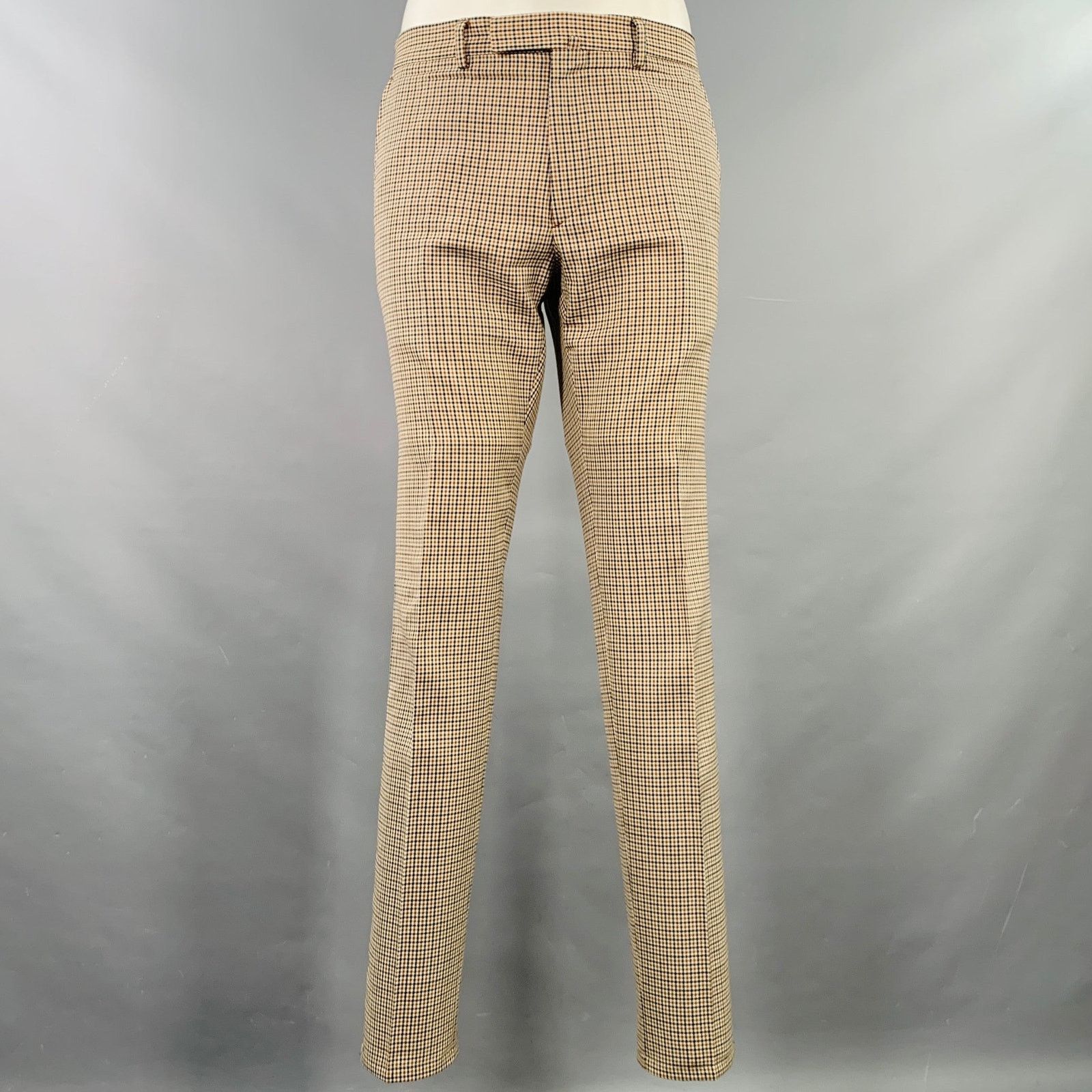 Valentino Size 38 Tan Black White Plaid Wool Notch Lapel Suit Size 38R - 5 Thumbnail