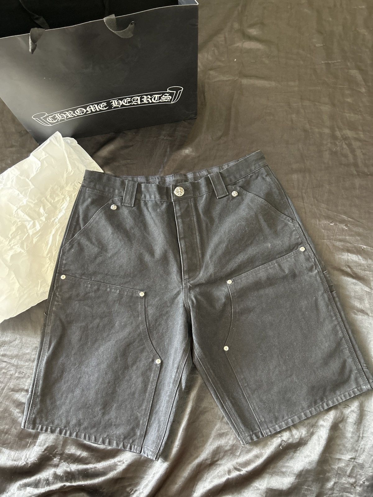Chrome Hearts Chrome Hearts Double Knee Black Carpenter Shorts(10 Patches) Size US 34 / EU 50 - 4 Thumbnail