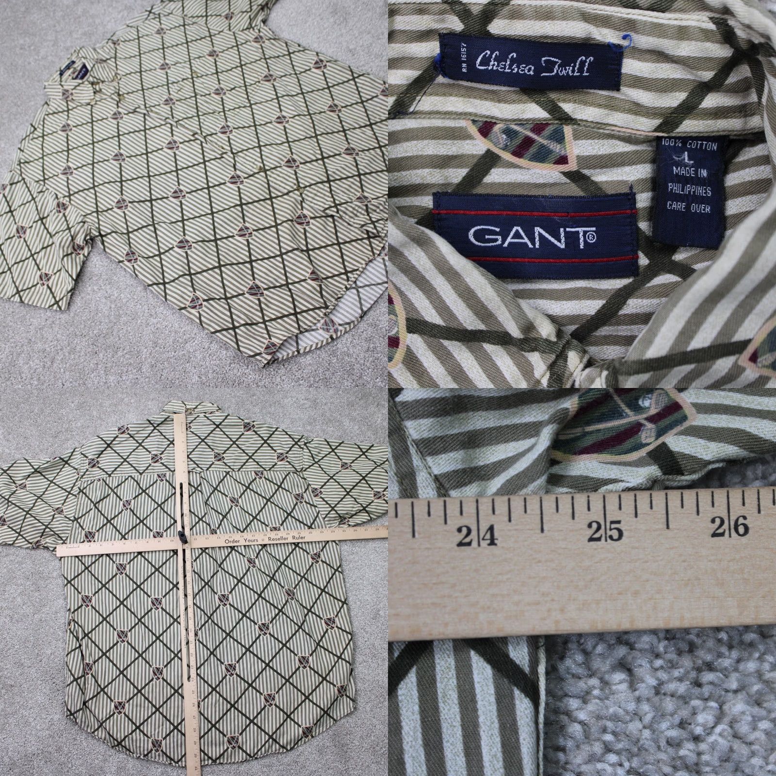 Gant GANT Chelsea Twill AOP Shirt Mens Large Green/Gray All Over Print S/S Size US L / EU 52-54 / 3 - 8 Thumbnail