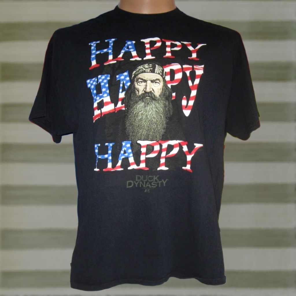Gildan DUCK DYNASTY Shirt Men's XL Phil Robertson TV HAPPY HAPPY HAPPY USA Patriotic t Size US XL / EU 56 / 4 - 1 Thumbnail