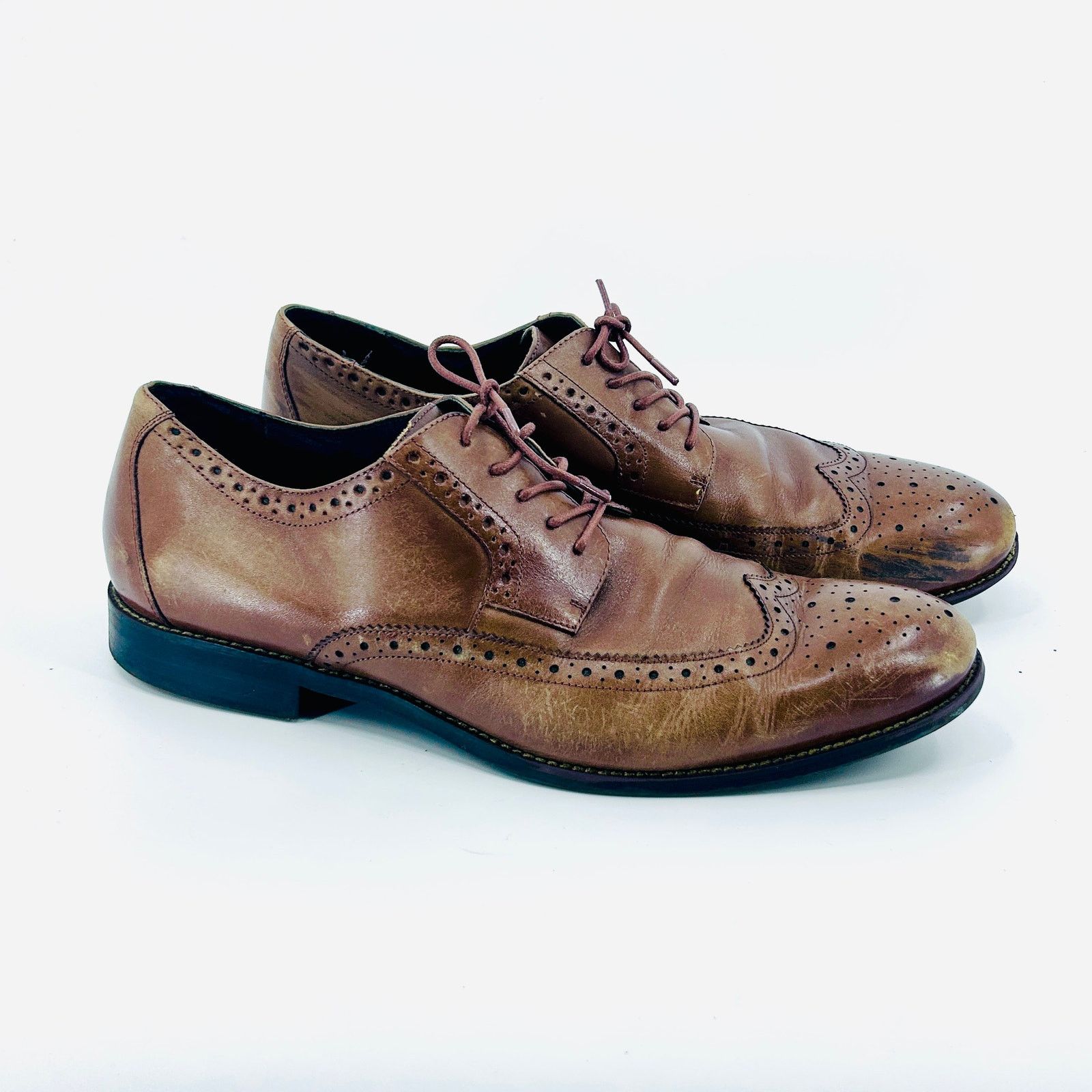 Stacy Adams Brown Tan Leather Wingtip Brogue Oxford Dress Shoes Size US 12 / EU 45 - 1 Thumbnail