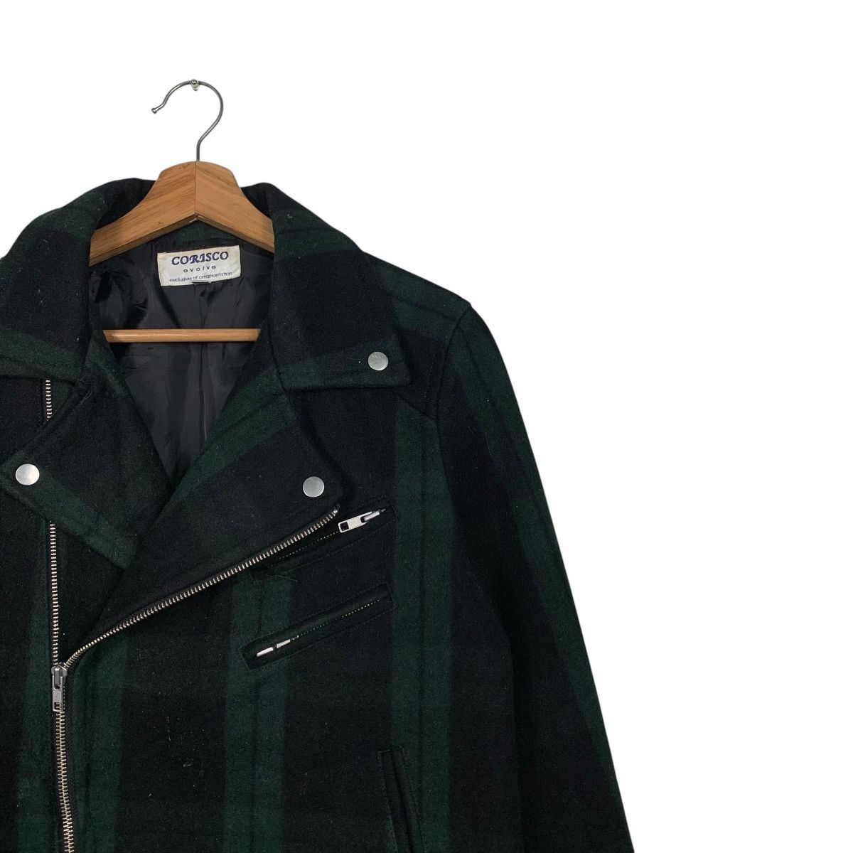 Japanese Brand CORISCO Green Tartan Double Collar Wool Jacket #1649-C73 Size US M / EU 48-50 / 2 - 5 Thumbnail