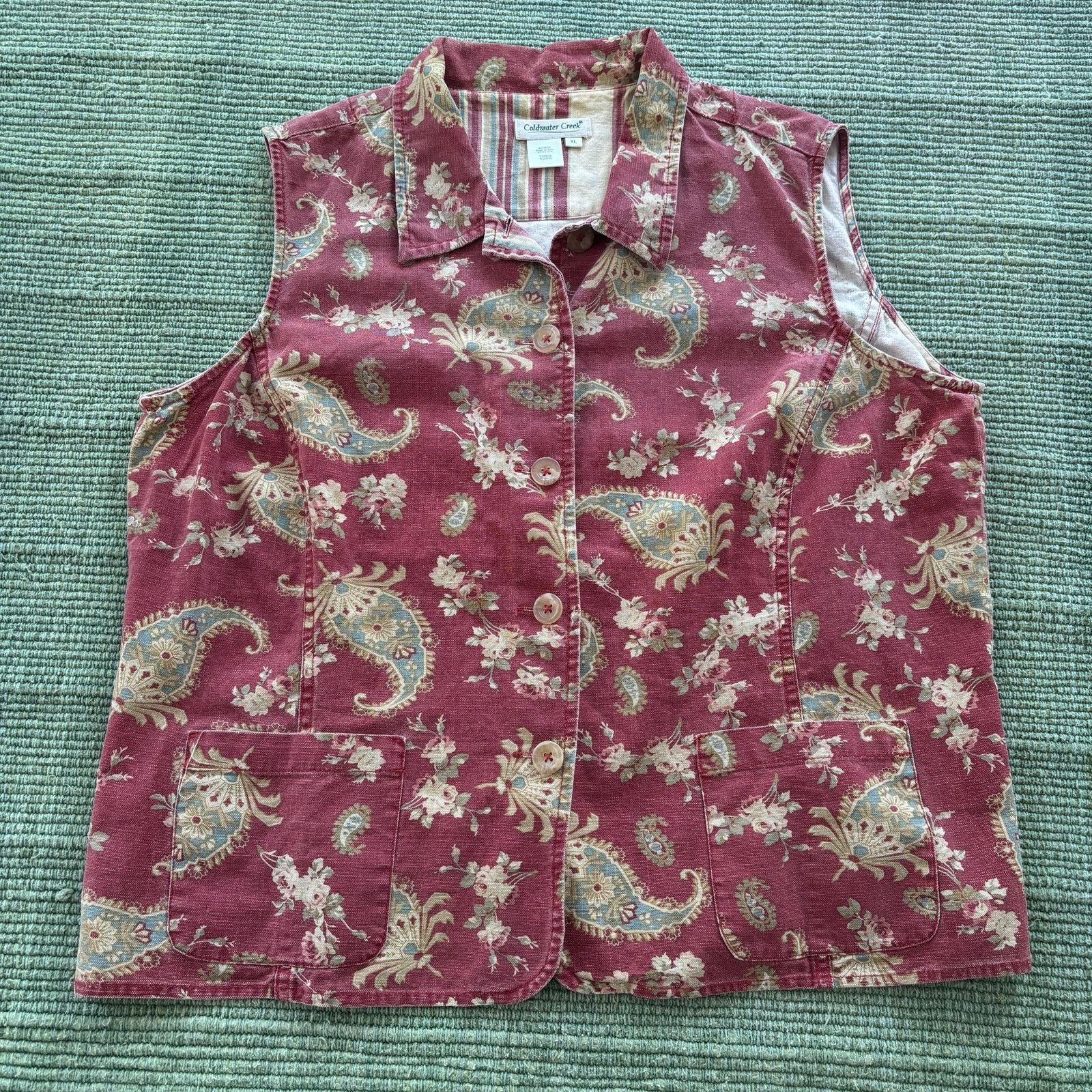 Coldwater Creek × Vintage Vintage Y2K Coldwater Creek Red Paisley Floral Cotton Vest Size XL / US 12-14 / IT 48-50 - 1 Thumbnail