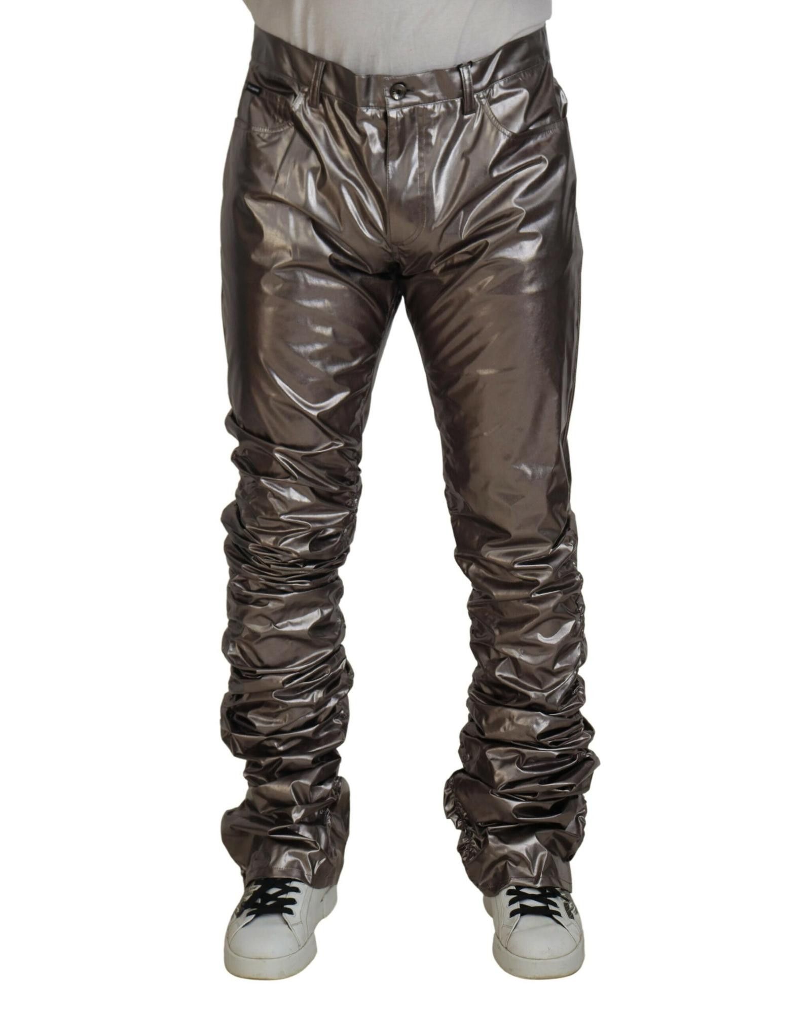 image of Dolce Gabbana Metallic Nylon Stretch Pants in Silver, Men's (Size 38)