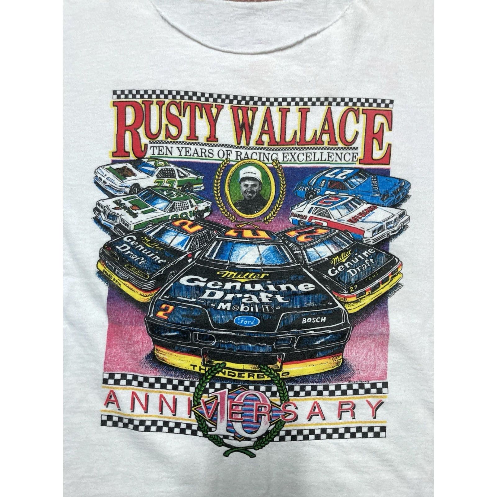 Rusty VINTAGE Rusty Wallace Nascar 90s T-Shirt Graphic Men XL White Shirt Adults Mens Size US XL / EU 56 / 4 - 2 Thumbnail