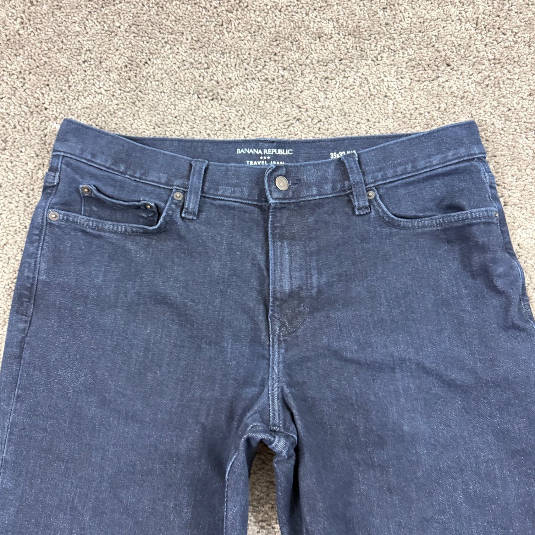 Banana Republic Banana Republic Jeans Men 35 Slim Fit Dark Wash Denim Stretch Low Rise Travel Jeans Slim Straight Mens Blue 32 Inseam 34x30 Pattern Solid Logo Accents Size US 34 / EU 50 - 2 Thumbnail