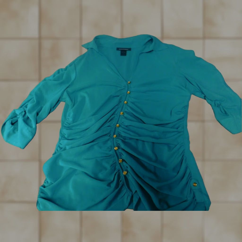 Vintage Ashley Stewart Womens Blouse 12 blue Graphic stretch pullover Shirt Cap Sleeve Crew Neck Button-Up Casual Womens 12 Blue Regular Stitch Size XL / US 12-14 / IT 48-50 - 1 Thumbnail