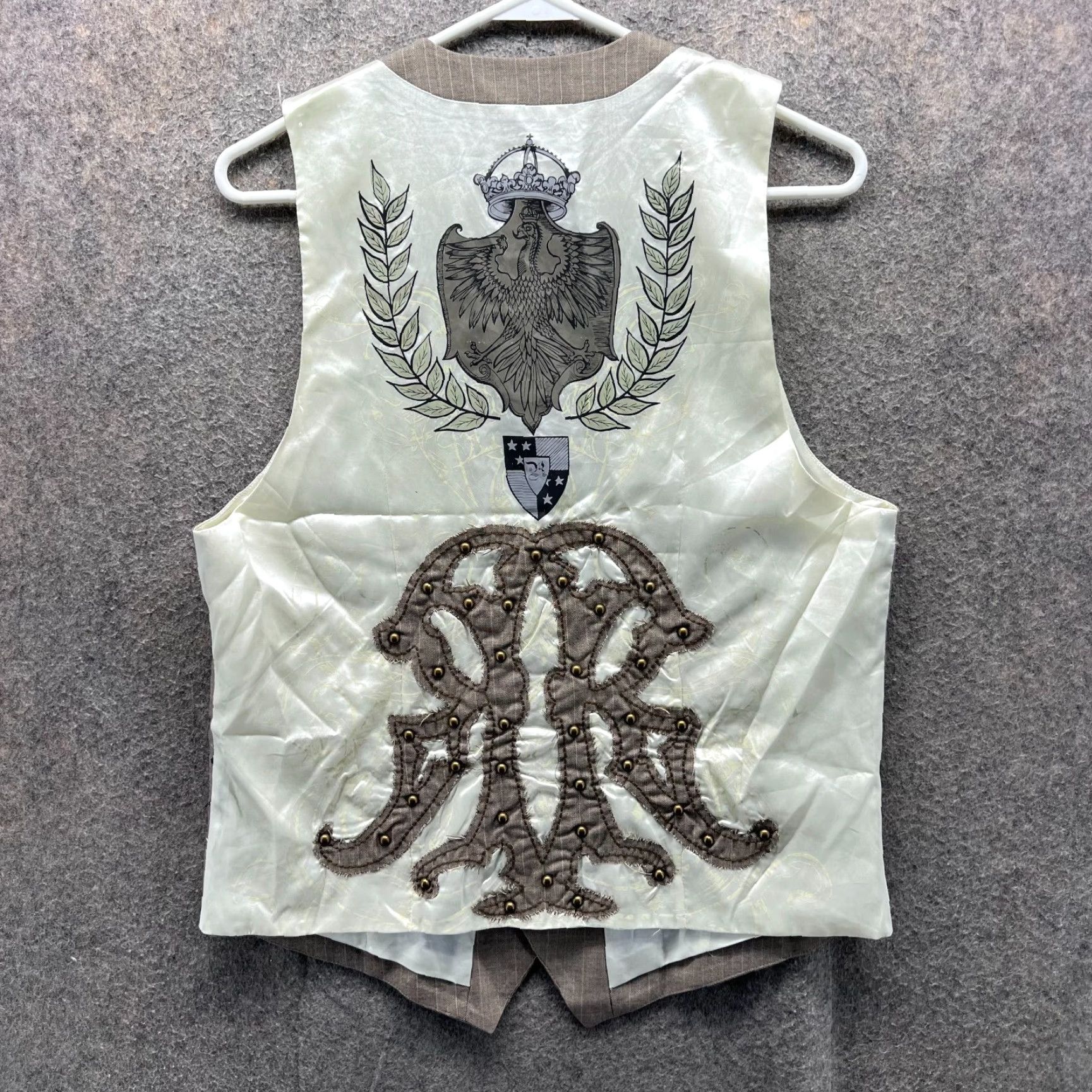 Roar VINTAGE Roar Vest Mens M Khaki Sleeveless Biker Pinstriped Embroidered Cross Beige Cotton Size US M / EU 48-50 / 2 - 2 Thumbnail