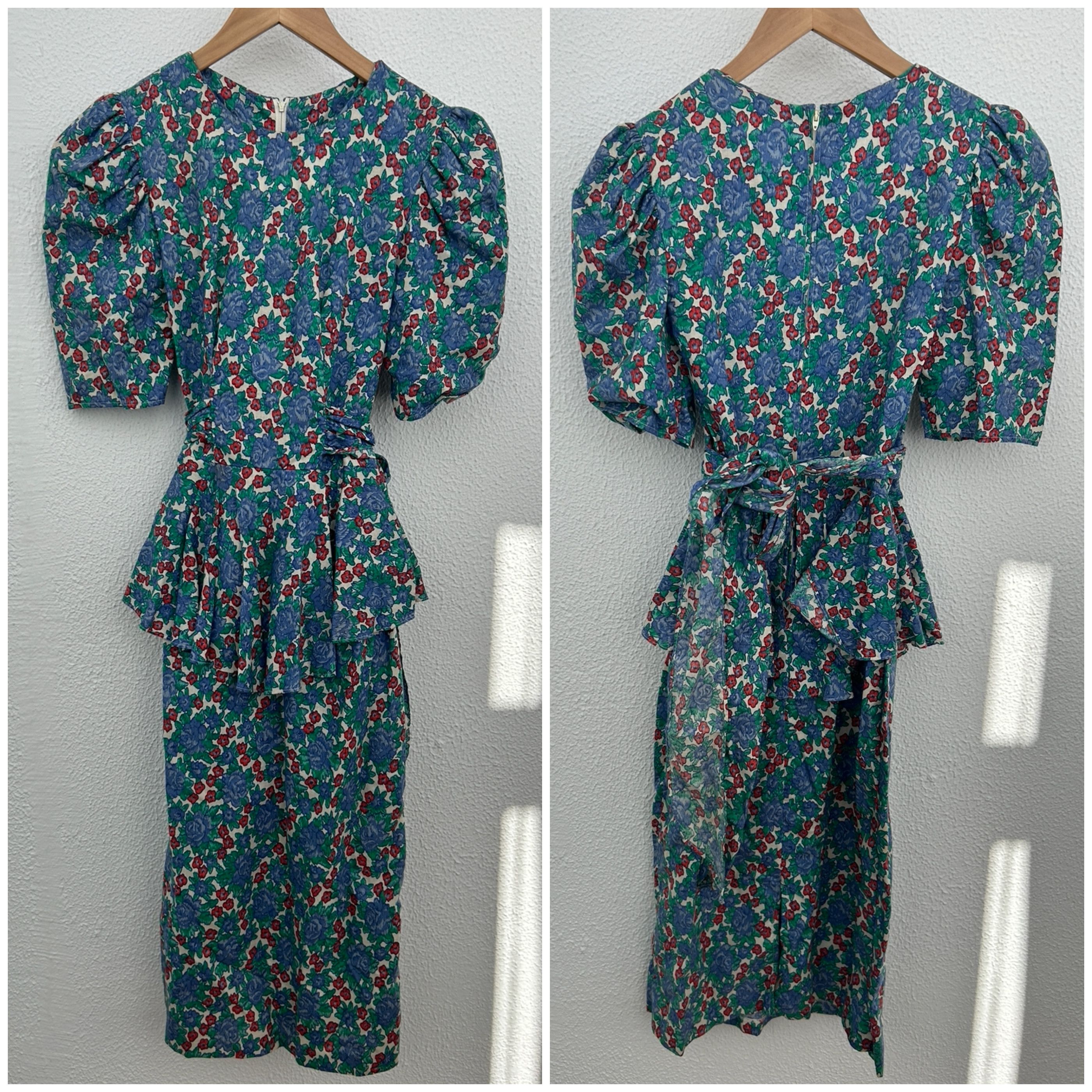 Vintage 80s Vintage Floral Cotton Midi Dress Size M / US 6-8 / IT 42-44 - 8 Thumbnail