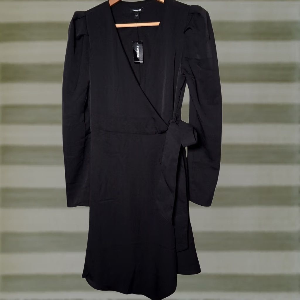 Express VINTAGE Express Dress Faux Wrap Black Long Sleeve XS Puff Sleeve Women Knit? Size XS / US 0-2 / IT 36-38 - 1 Thumbnail