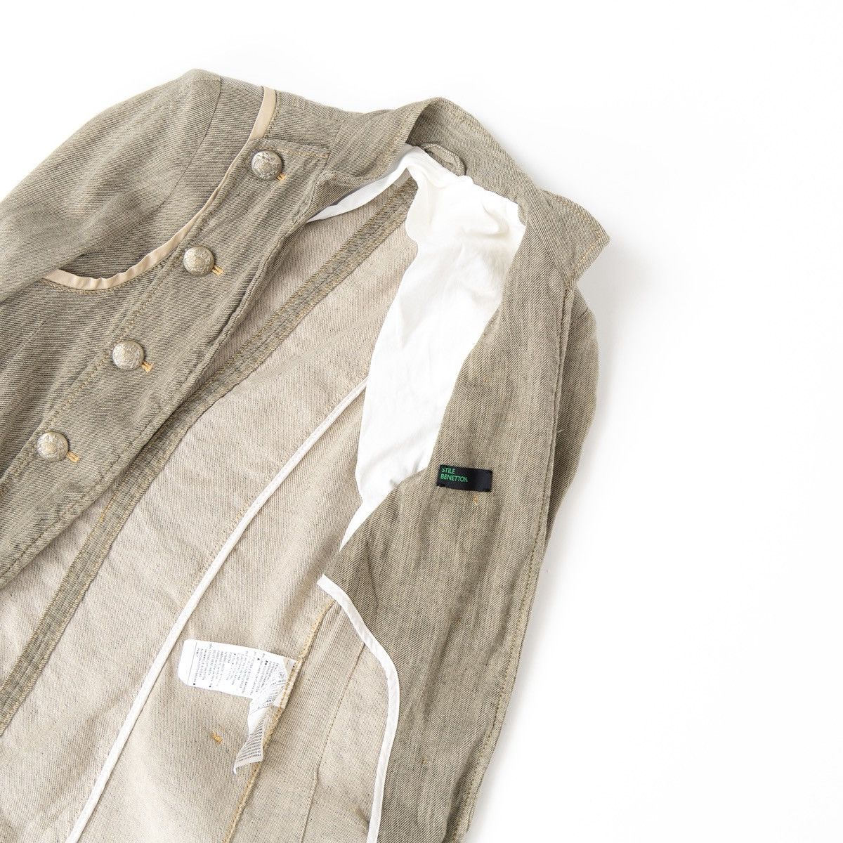 Benetton Benetton Vintage Y2K Womens Beige Linen Viscose Long Jacket Size S / US 4 / IT 40 - 5 Thumbnail