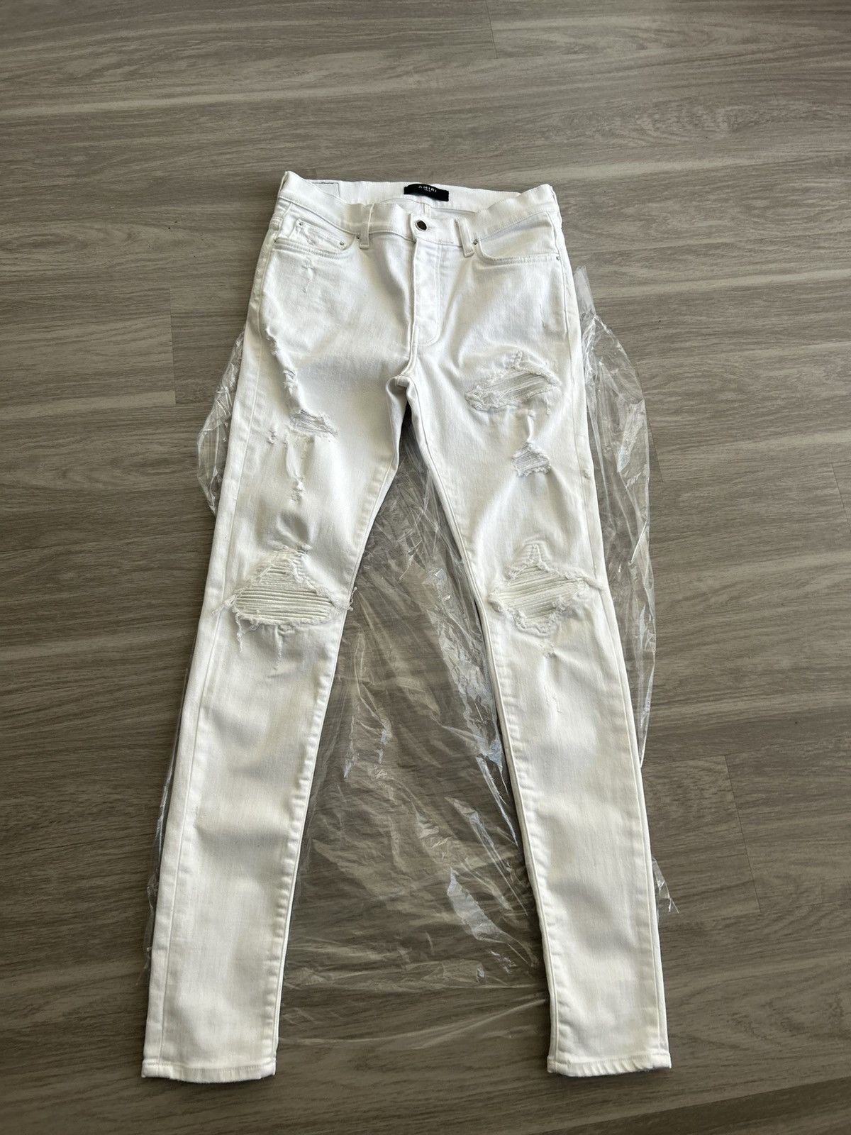 Amiri Amiri MX1 White Leather White Denim Jeans Size 31 NEW | Grailed