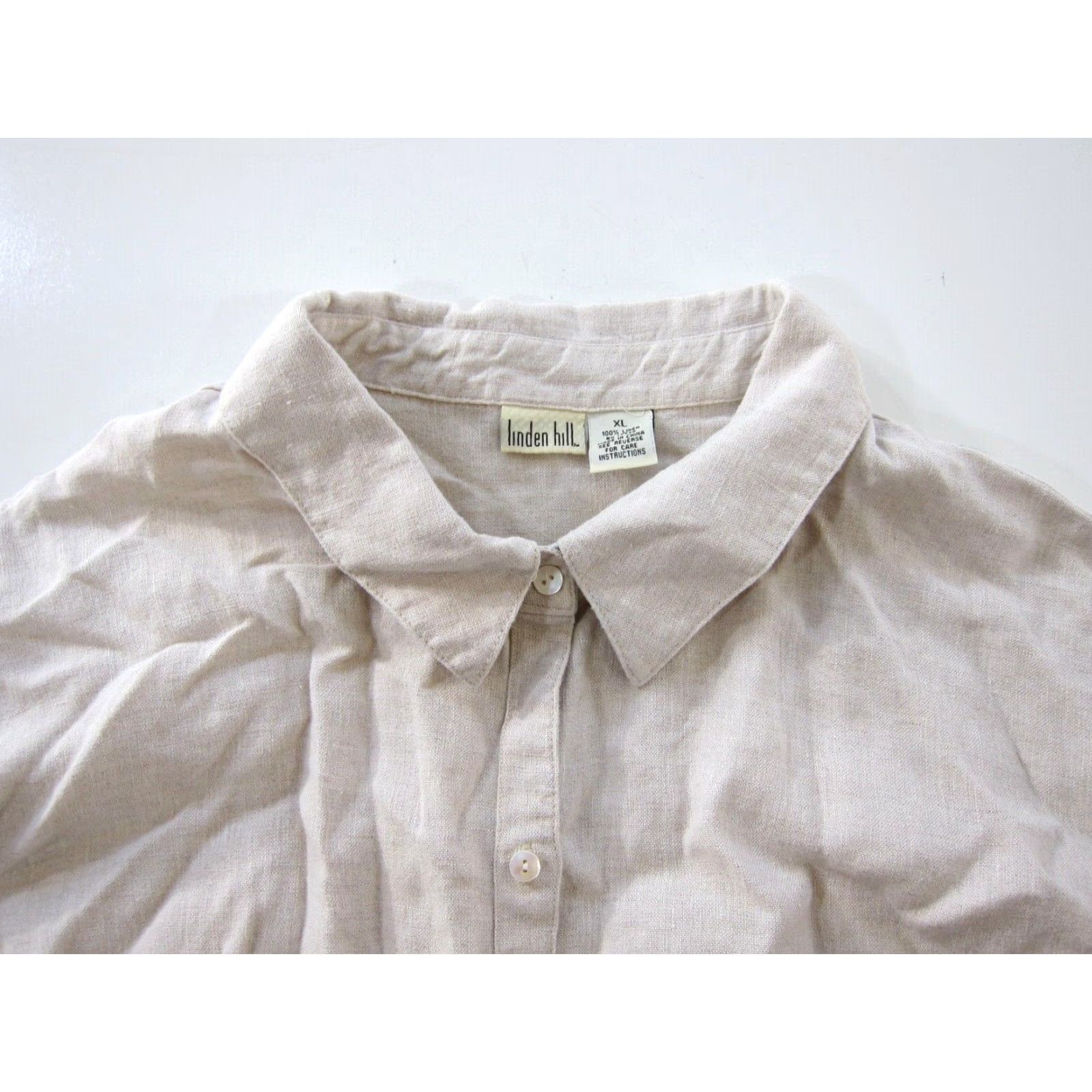 Vintage Linden Hill Blouse 100% Linen Beige Brown Button Down long Sleeve Collared XL Women Size XL / US 12-14 / IT 48-50 - 4 Thumbnail