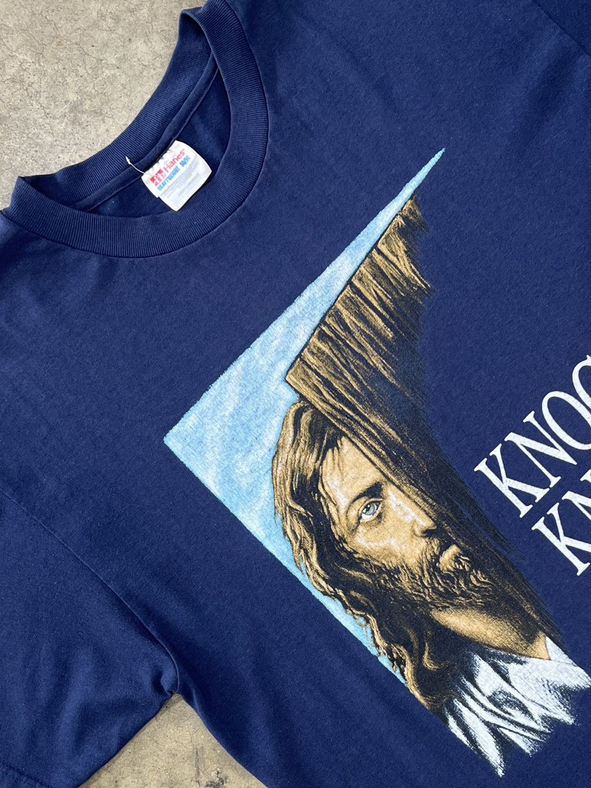 Vintage Religious Jesus Knocking Revelation 3:20 Tee Large