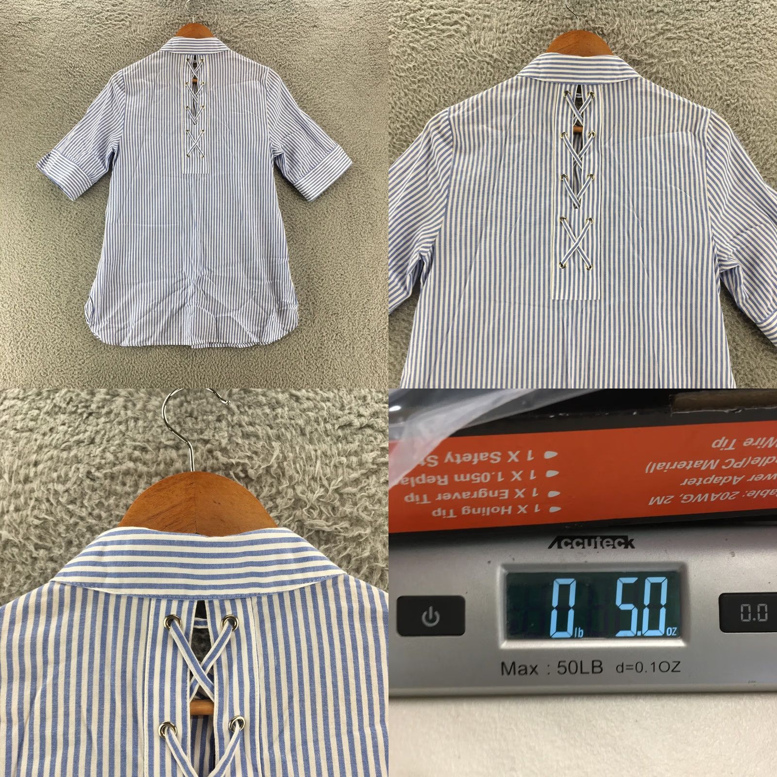 Vintage Chicos Button Up Shirt Top Womens 0 Blue Striped Cotton 3/4 Sleeve Lace Up Back Shirt Womens Boys Girls Size XS / US 0-2 / IT 36-38 - 8 Thumbnail