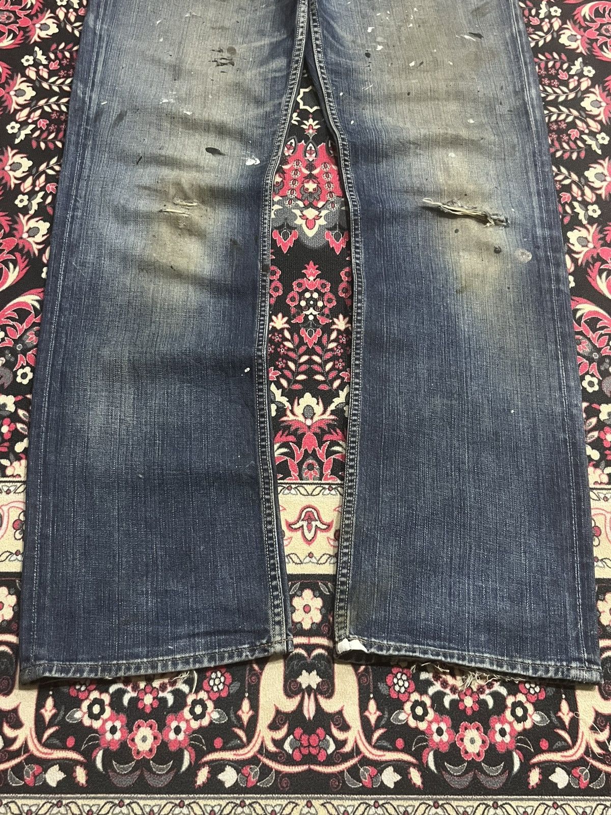 Gap × Yeezy Gap Blue Washed Paint Splattered Distressed Straight Jeans Size US 34 / EU 50 - 11 Thumbnail