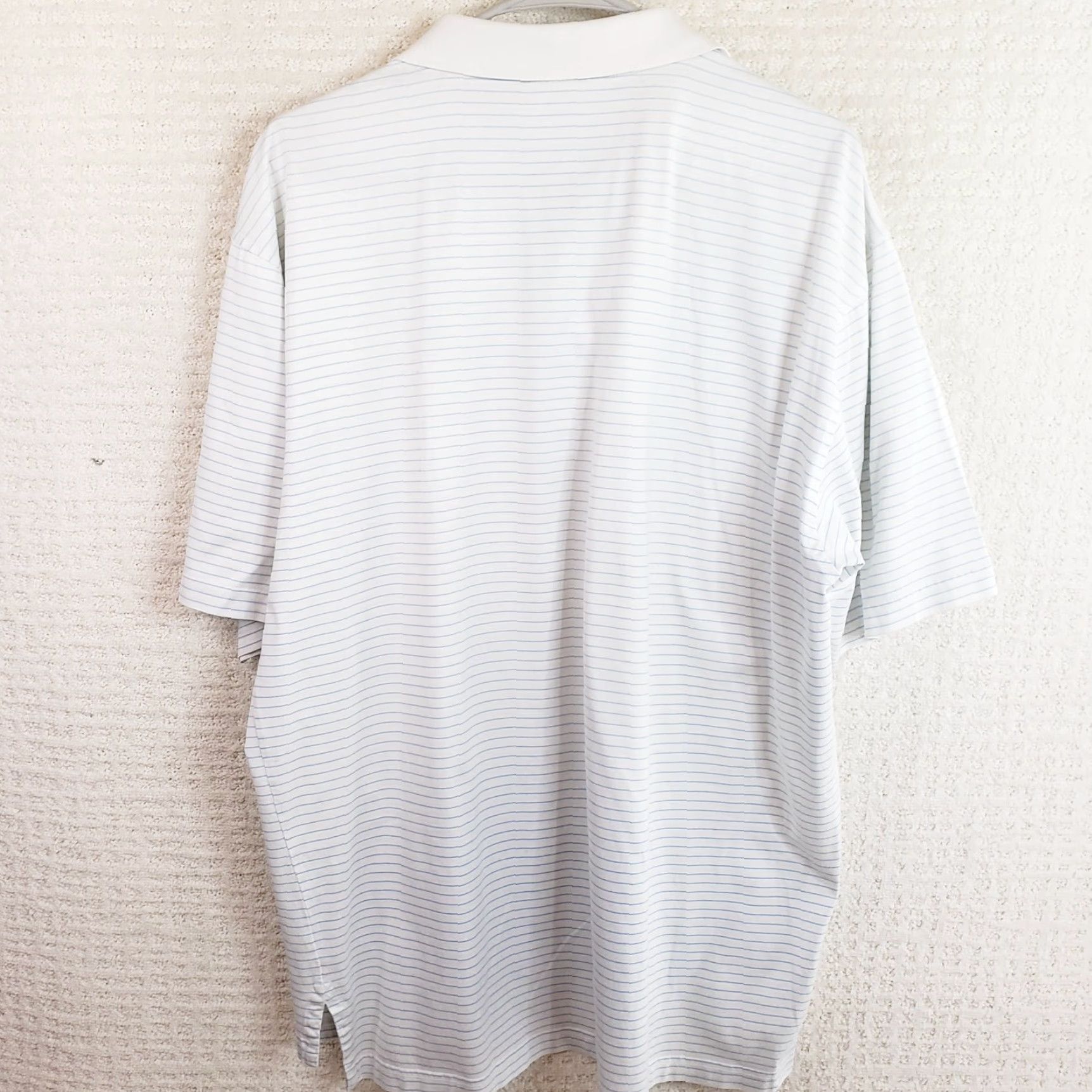 Peter Millar Peter Millar Shirt Mens Large White Blue Striped Golf Polo Cotton OCC Logo Shirt Size US L / EU 52-54 / 3 - 6 Thumbnail