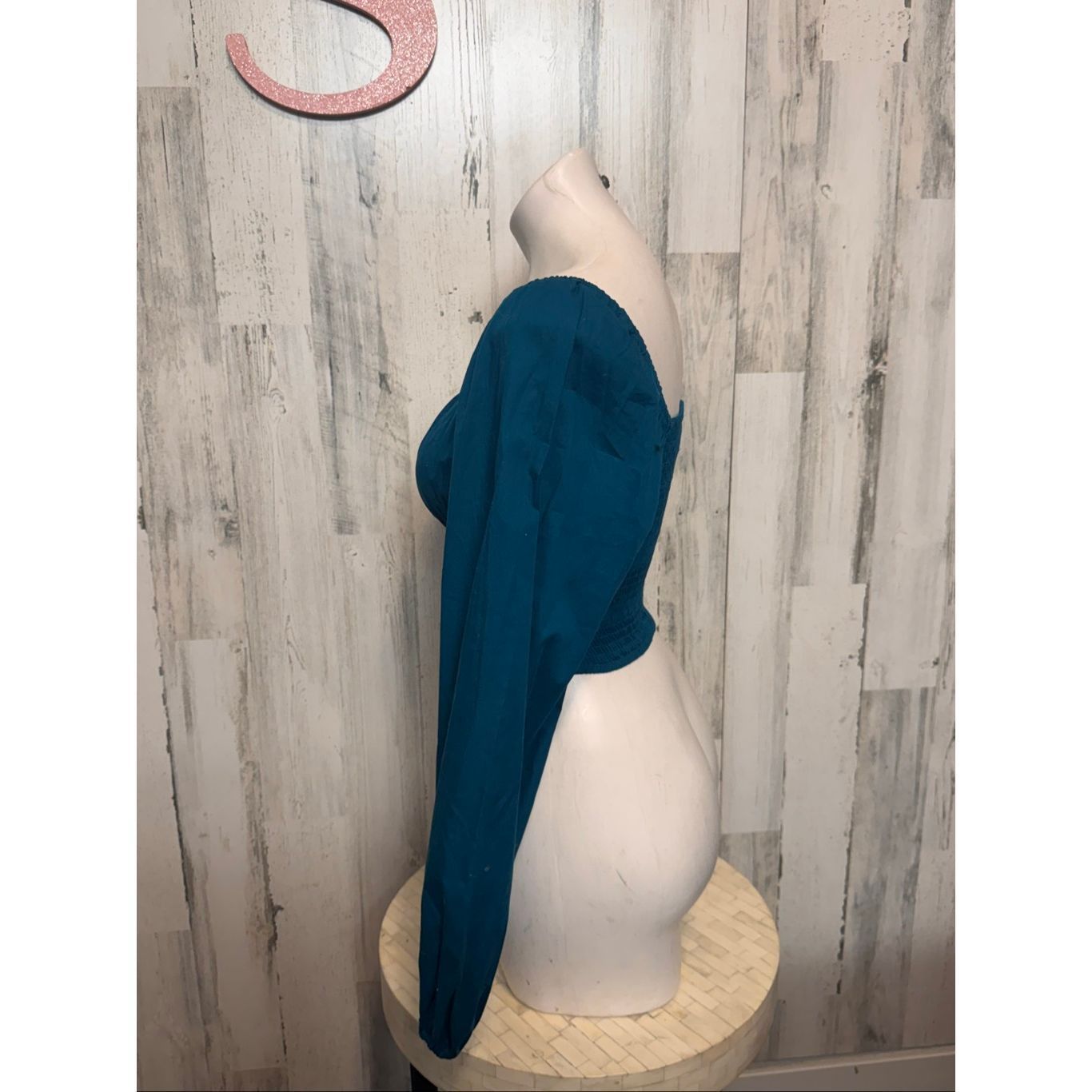 Other Japna Teal Long Sleeve Smocked Crop Top – Size Small Size S / US 4 / IT 40 - 3 Thumbnail