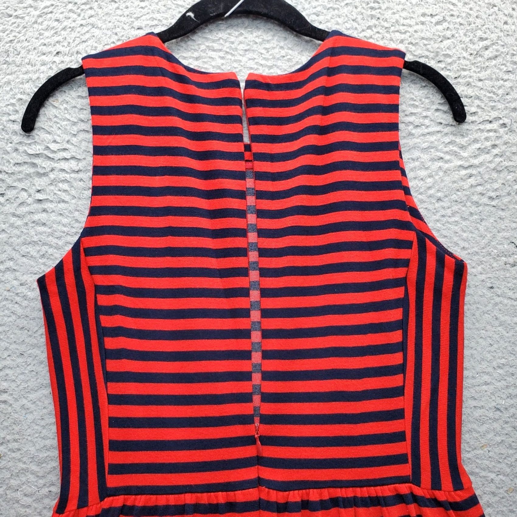 J.Crew J.CREW A Line Dress Womens XS Navy Red Striped Wide Strap Pleated Waist Back Zip Size XS / US 0-2 / IT 36-38 - 7 Thumbnail