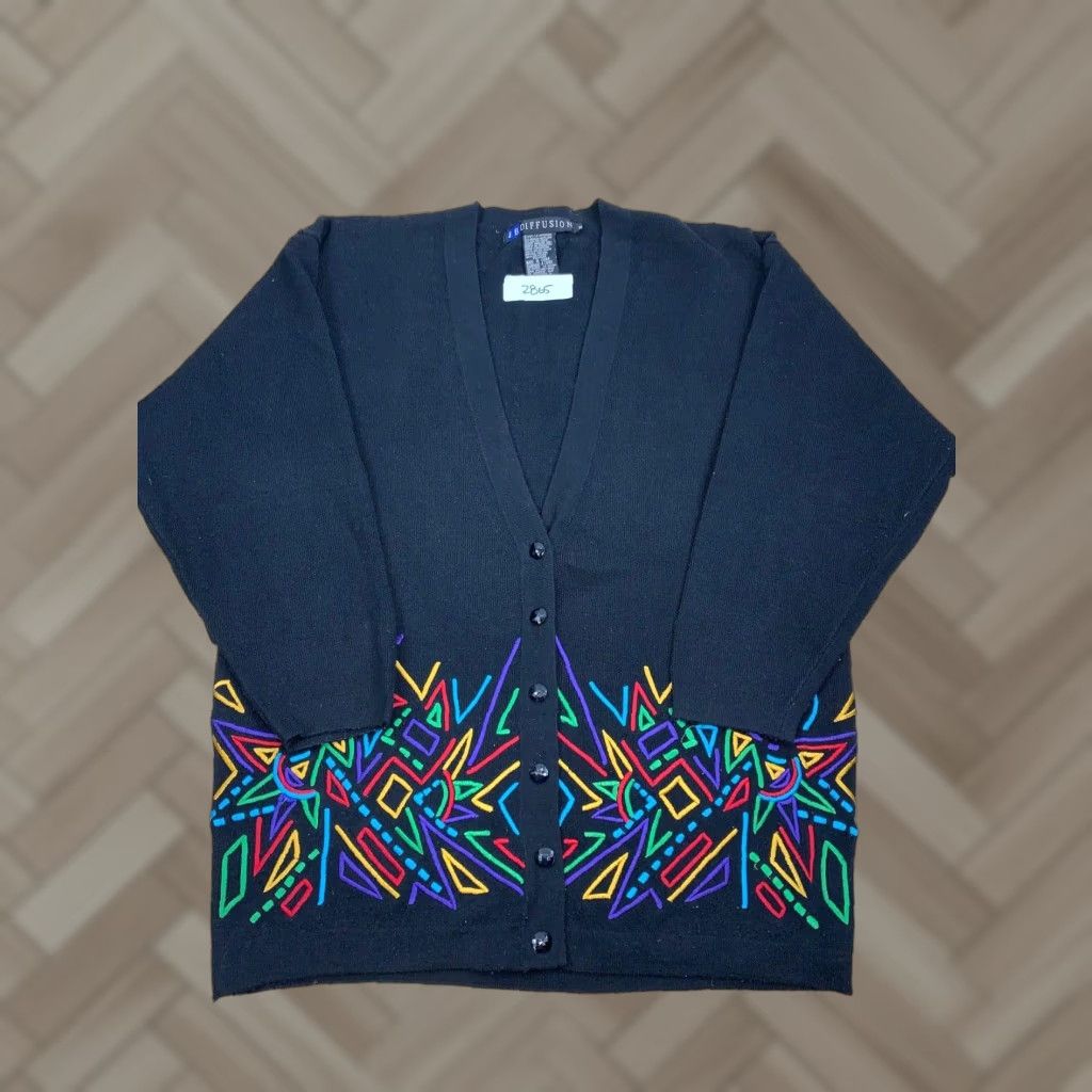 Vintage VINTAGE I.B. Diffusion Cardigan Black S Women Long Sleeve Cotton Ramie Knit Tight-Knit 1991 Sports Sweater Collared Size S / US 4 / IT 40 - 1 Thumbnail