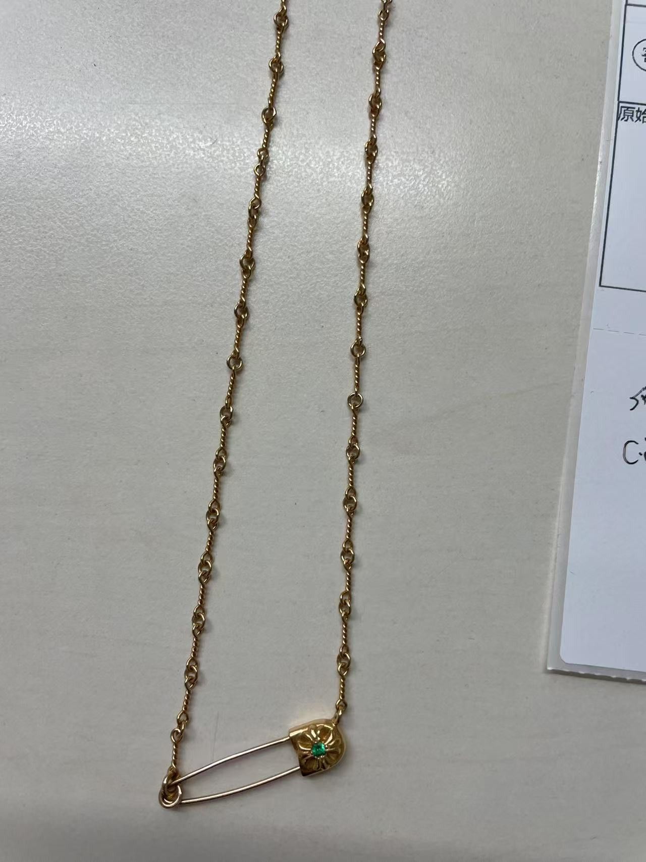 Chrome Hearts Chrome Hearts 22K Gold Emerald Safety Pin Necklace Size ONE SIZE - 9 Thumbnail