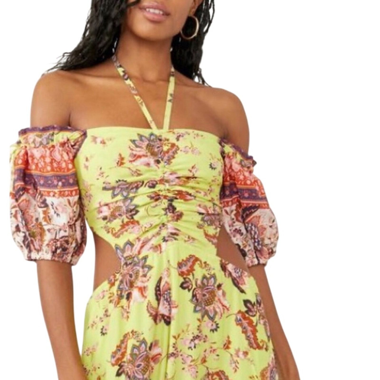 Free People Bali Citrus Skies One Piece Wide Leg Jumpsuit Floral Pockets Size 26" / US 2 / IT 38 - 9 Thumbnail