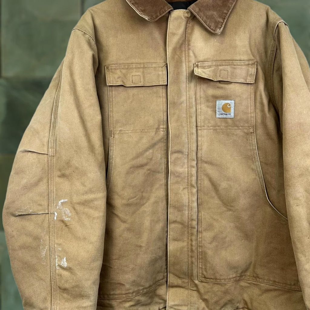 Carhartt VINTAGE Carhartt Men's Insulated Work Jacket Bomber Jacket XL Tan Cotton Jacket Mens Jacket Size US XL / EU 56 / 4 - 1 Thumbnail