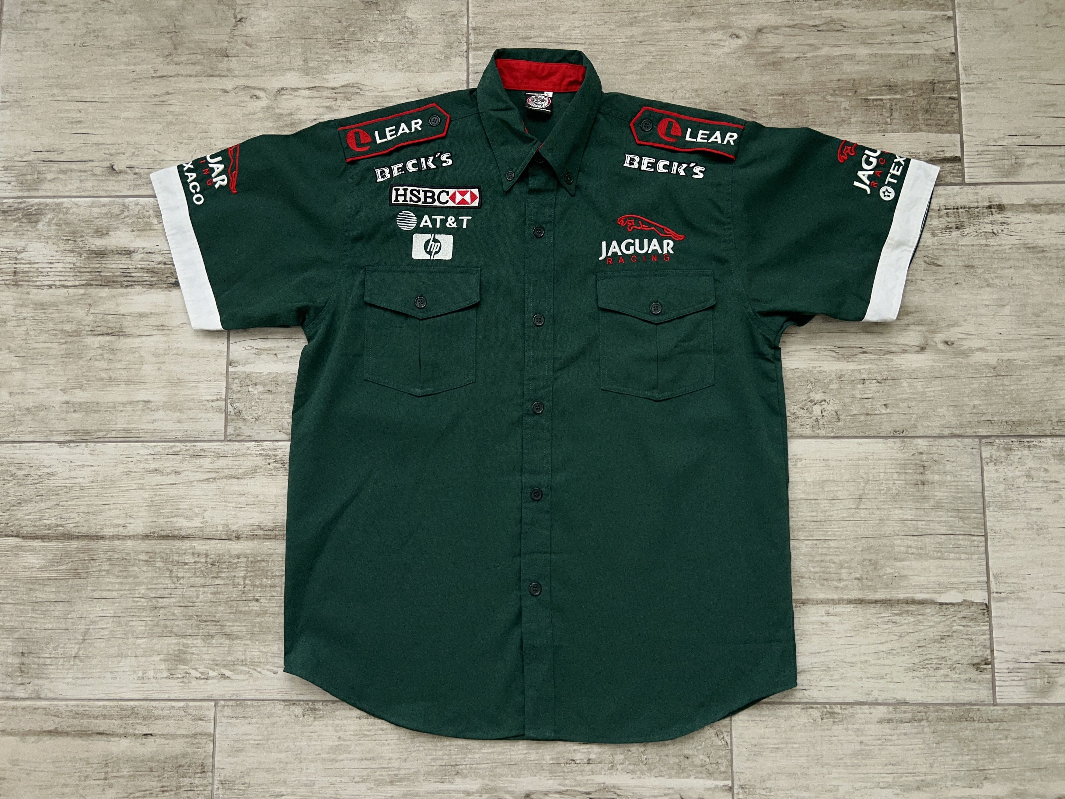 image of Formula Uno x Racing Jaguar Racing F1 Team Formula Green Button Shirt Embroidery, Men's (Size XL)