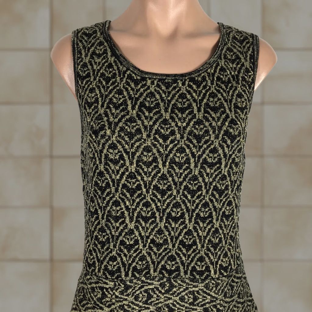 Vintage VINTAGE Ali Ro Damask Print Sleeveless A-Line Mini Dress L Gold Damask Print Size L / US 10 / IT 46 - 1 Thumbnail