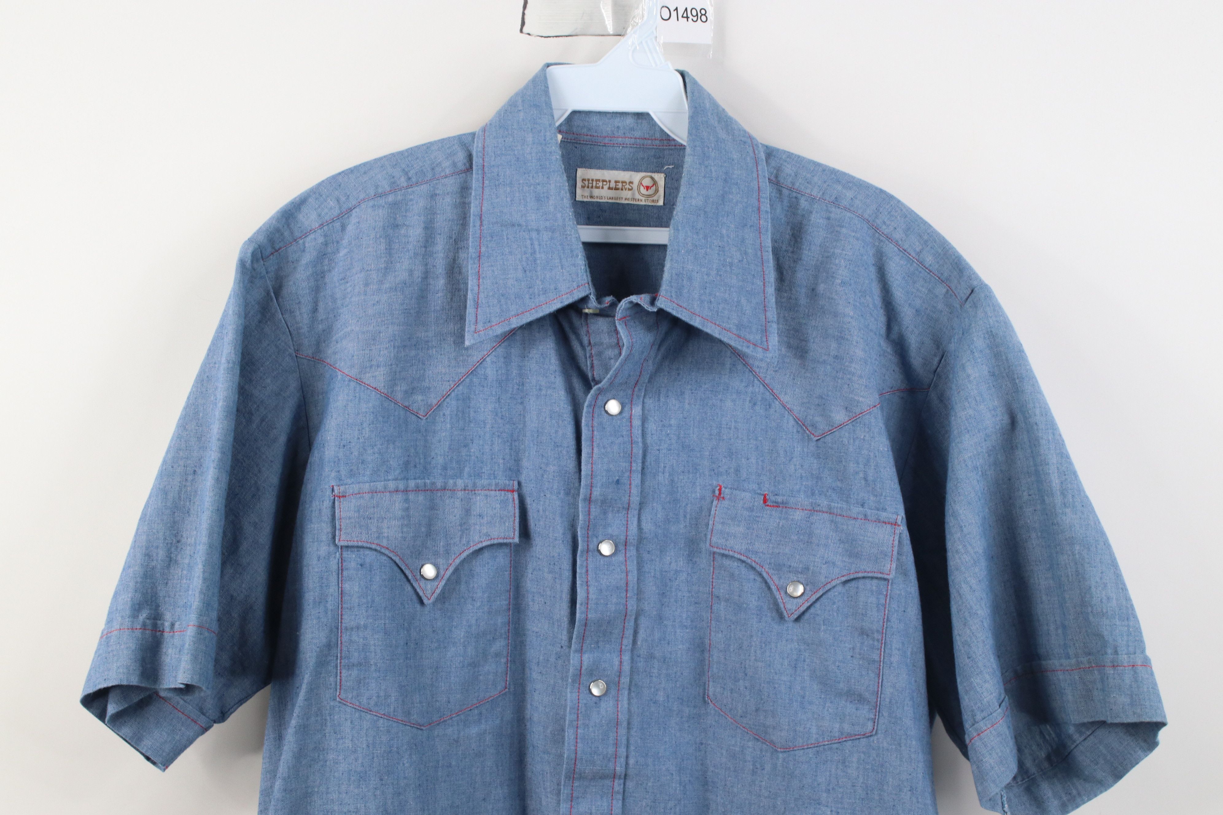 Vintage Vintage 70s Streetwear Chambray Snap Button Shirt Blue Size US L / EU 52-54 / 3 - 2 Thumbnail
