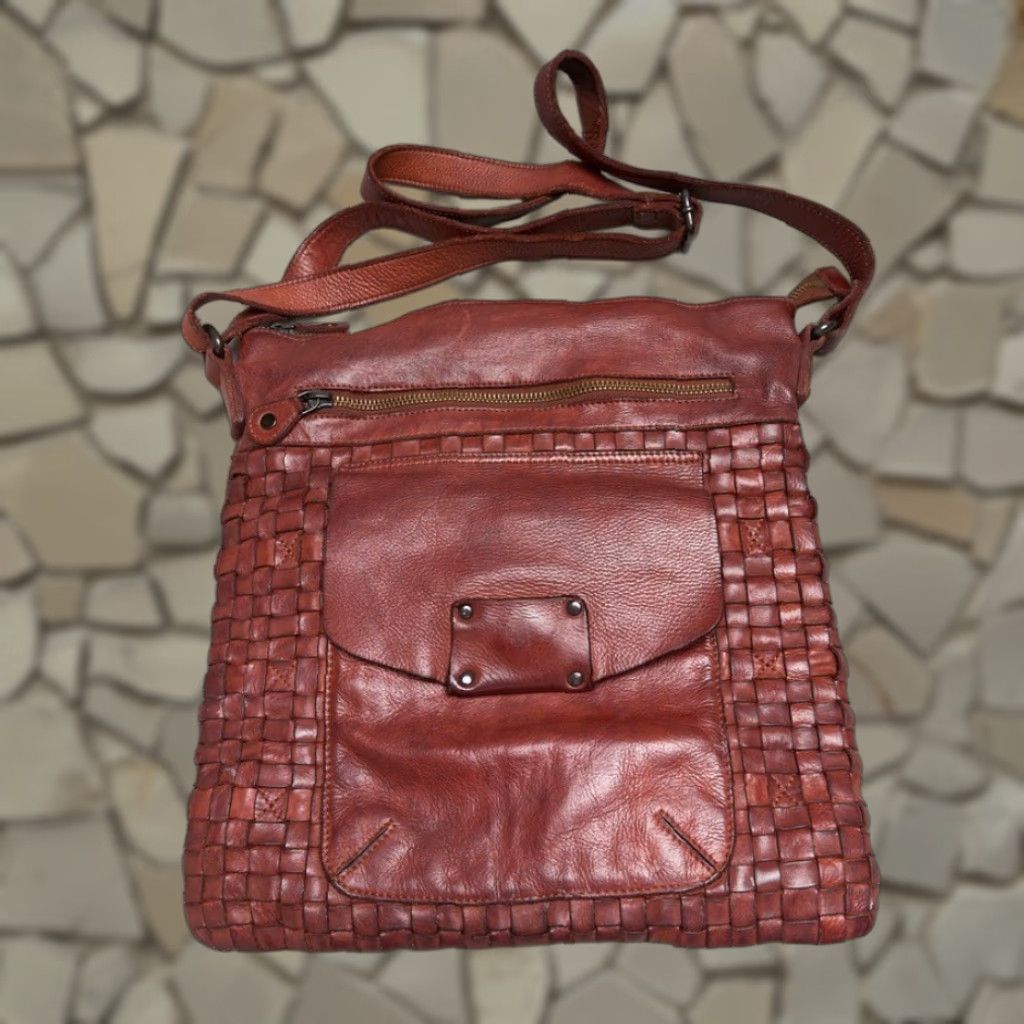 Ashwood Heritage Crossbody Bag Leather Woven Purse Handbag Boho Brown India in White, Women's