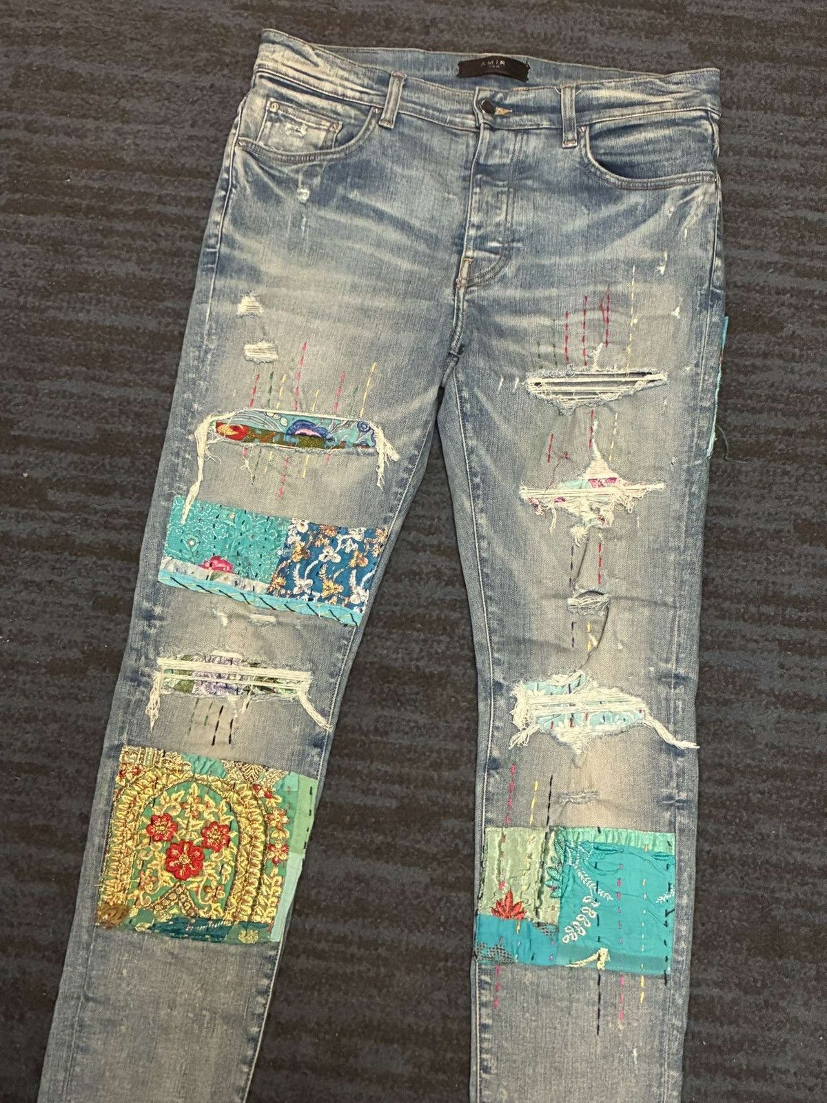 Amiri Amiri art quilted patchwork denim size 33 Size US 33 - 2 Thumbnail