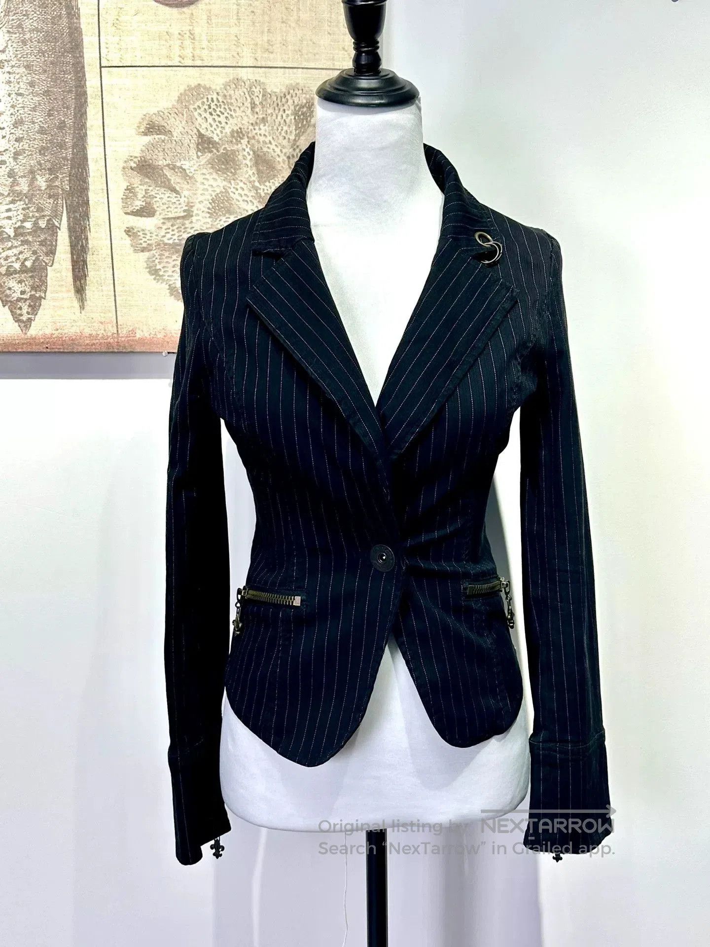 Japanese Brand Stylish Black Striped Waistcoat Jacket. Size S / US 4 / IT 40 - 1 Thumbnail