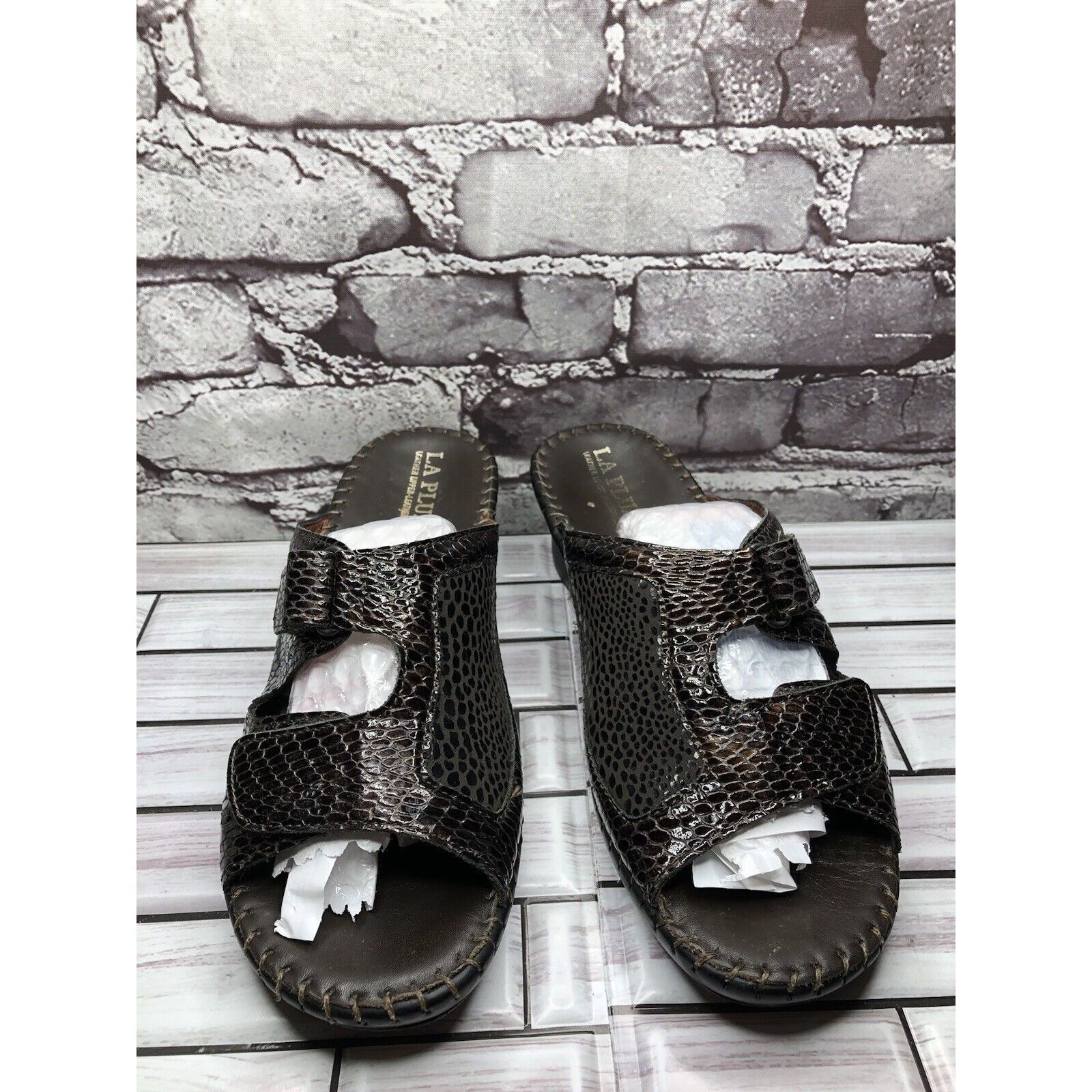 Other LA PLUME Jen Brown Patent Leather Strap Slide Wedge Sandals Size US 11 / IT 41 - 2 Thumbnail