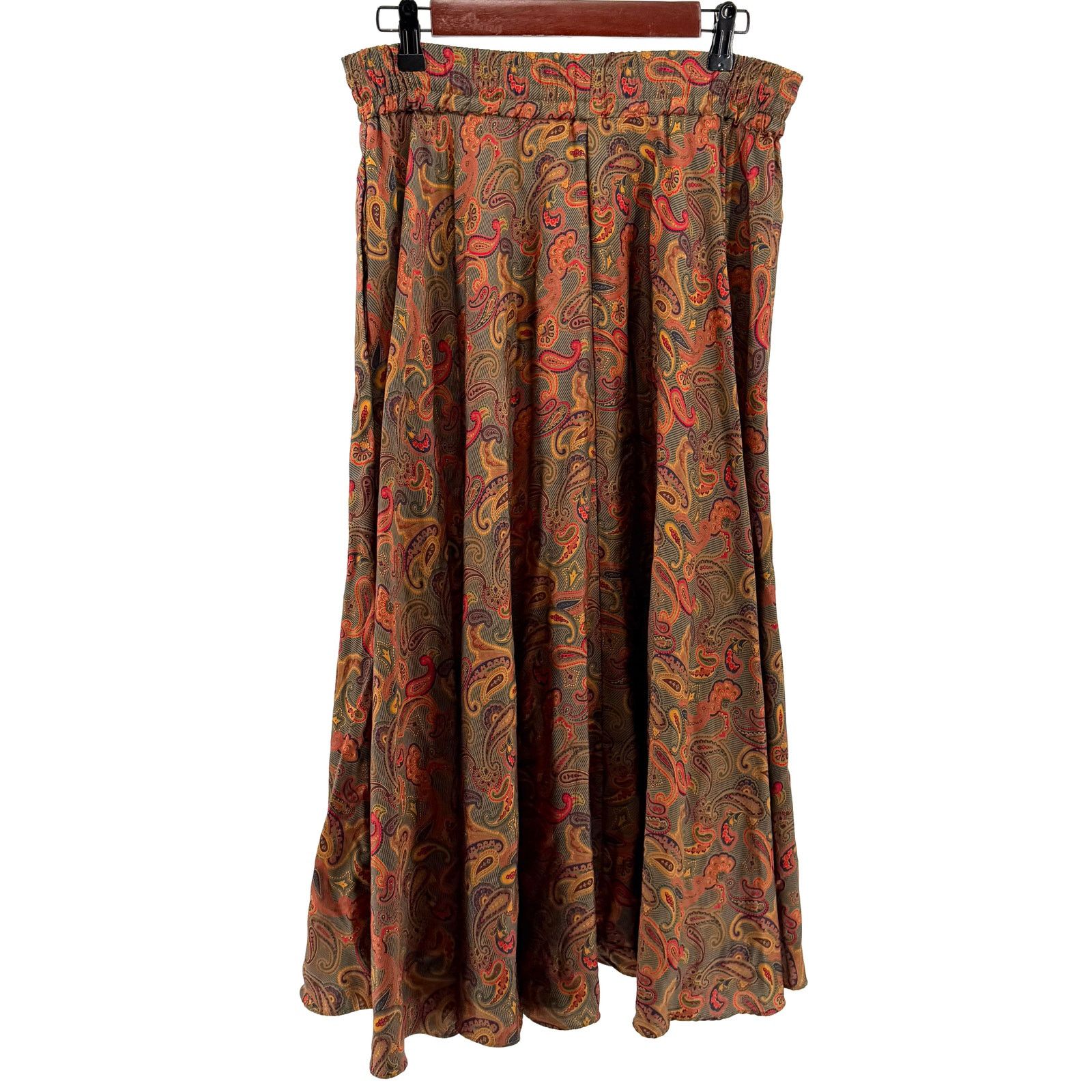Jones New York Vintage 80s Olive Red Paisley 100% Rayon Circle Skirt Size 30" / US 8 / IT 44 - 5 Thumbnail