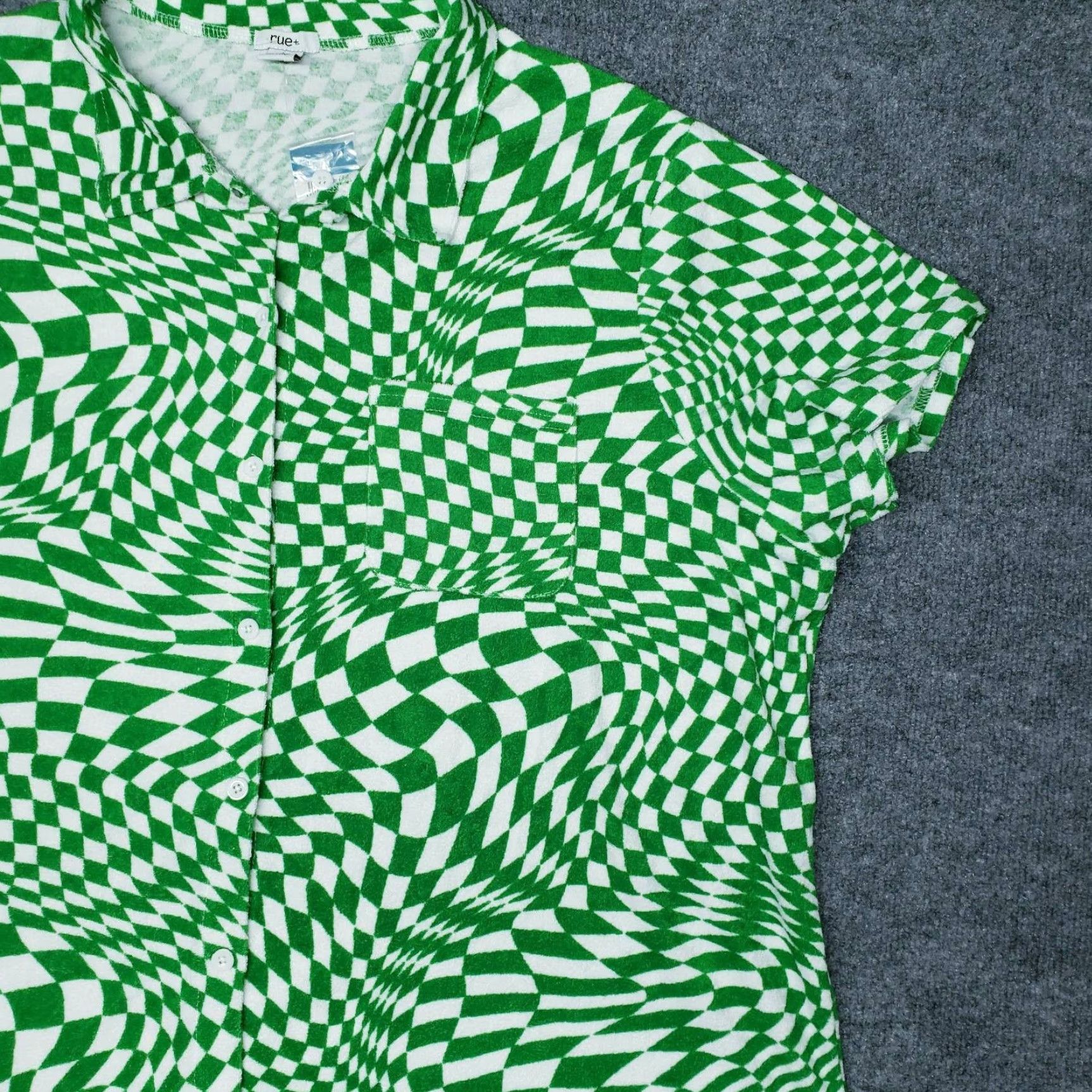 Vintage VINTAGE Rue21 Top Womens Plus 3X Green Checkered Short Sleeve Button Up Collared New Size XXL / US 16-18 / IT 52-54 - 5 Thumbnail