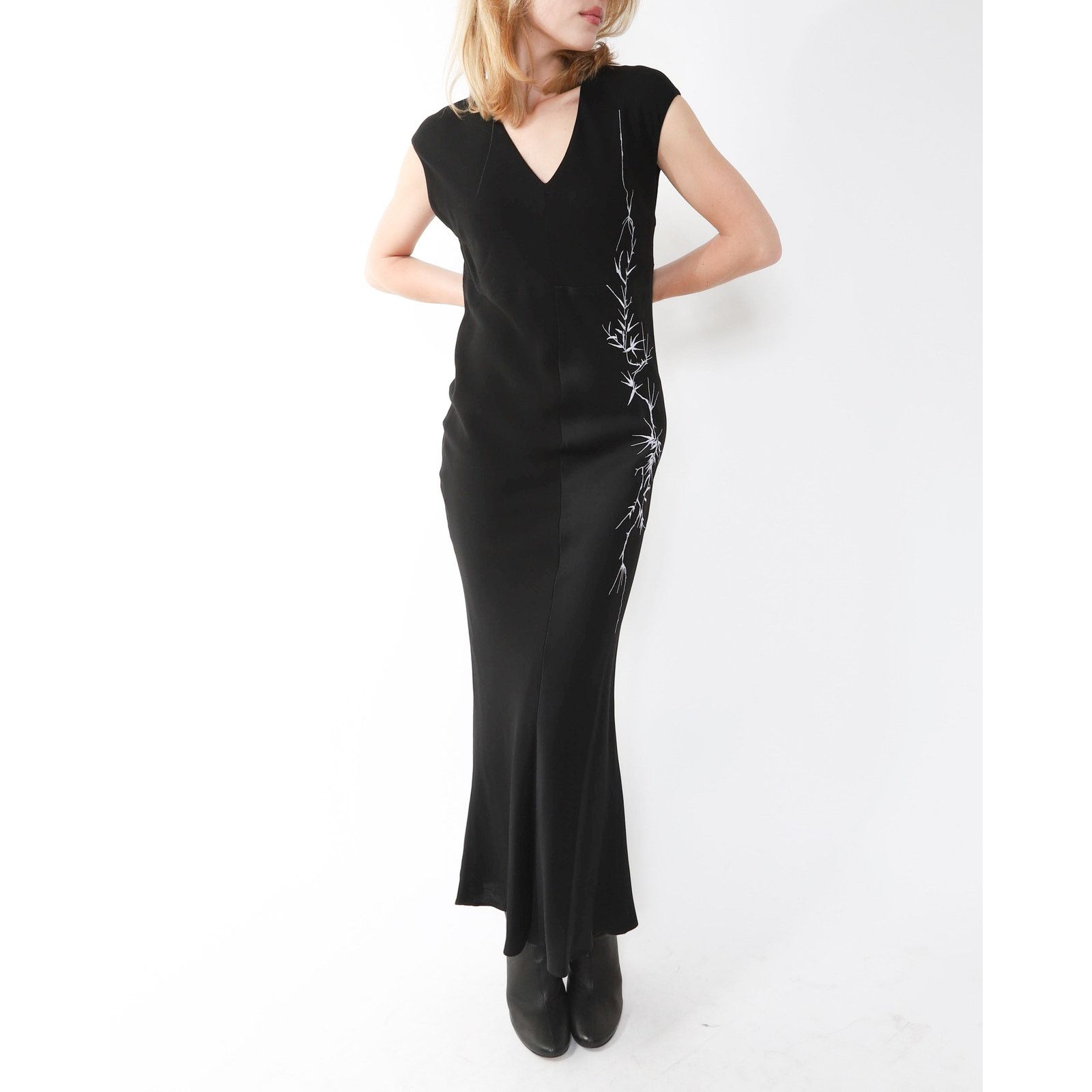 Haider Ackermann FW18 Floral Embroidered Two-Tone Dress in Black Silk Size XS / US 0-2 / IT 36-38 - 2 Thumbnail