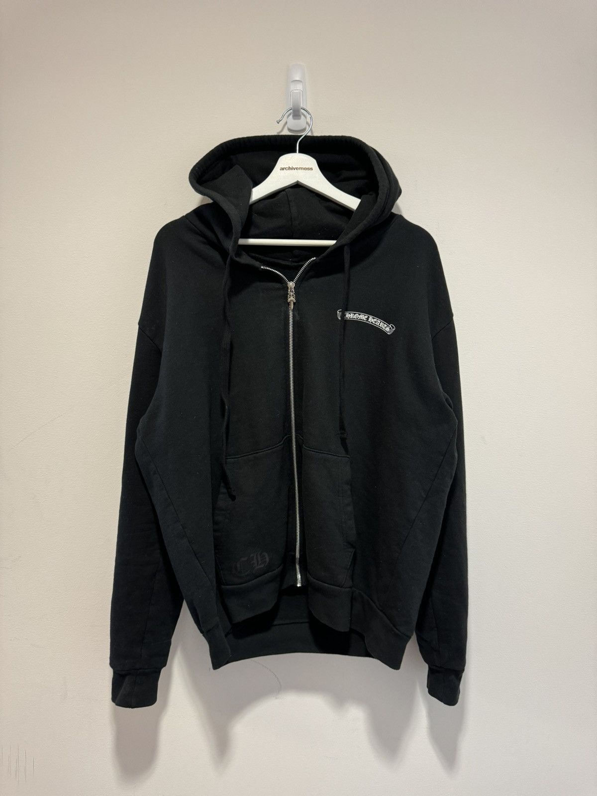 image of Chrome Hearts Pink Dagger Eye Chart Zip Up Hoodie in Black, Men's (Size Small)